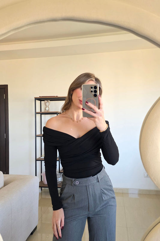 Ayla Off-Shoulder Top – Black