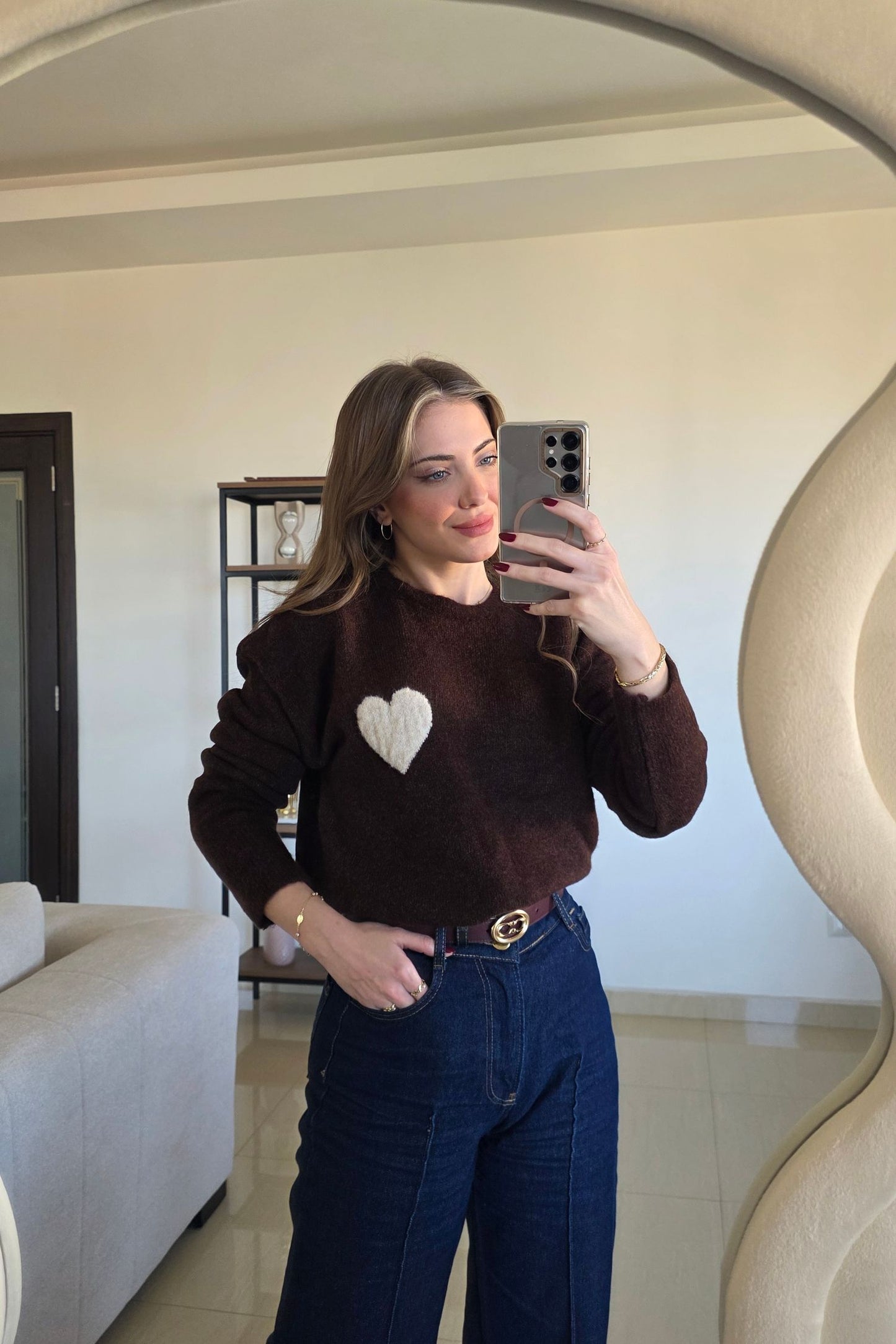 Amelie Heart Knit - Cocoa