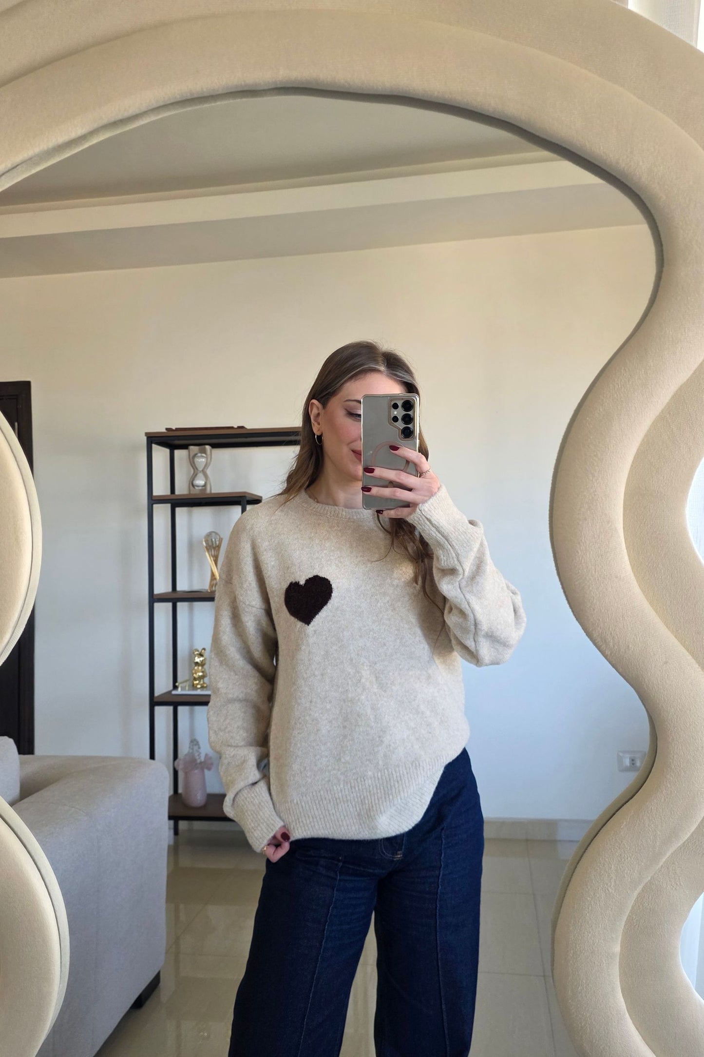 Amelie Heart Knit - Beige