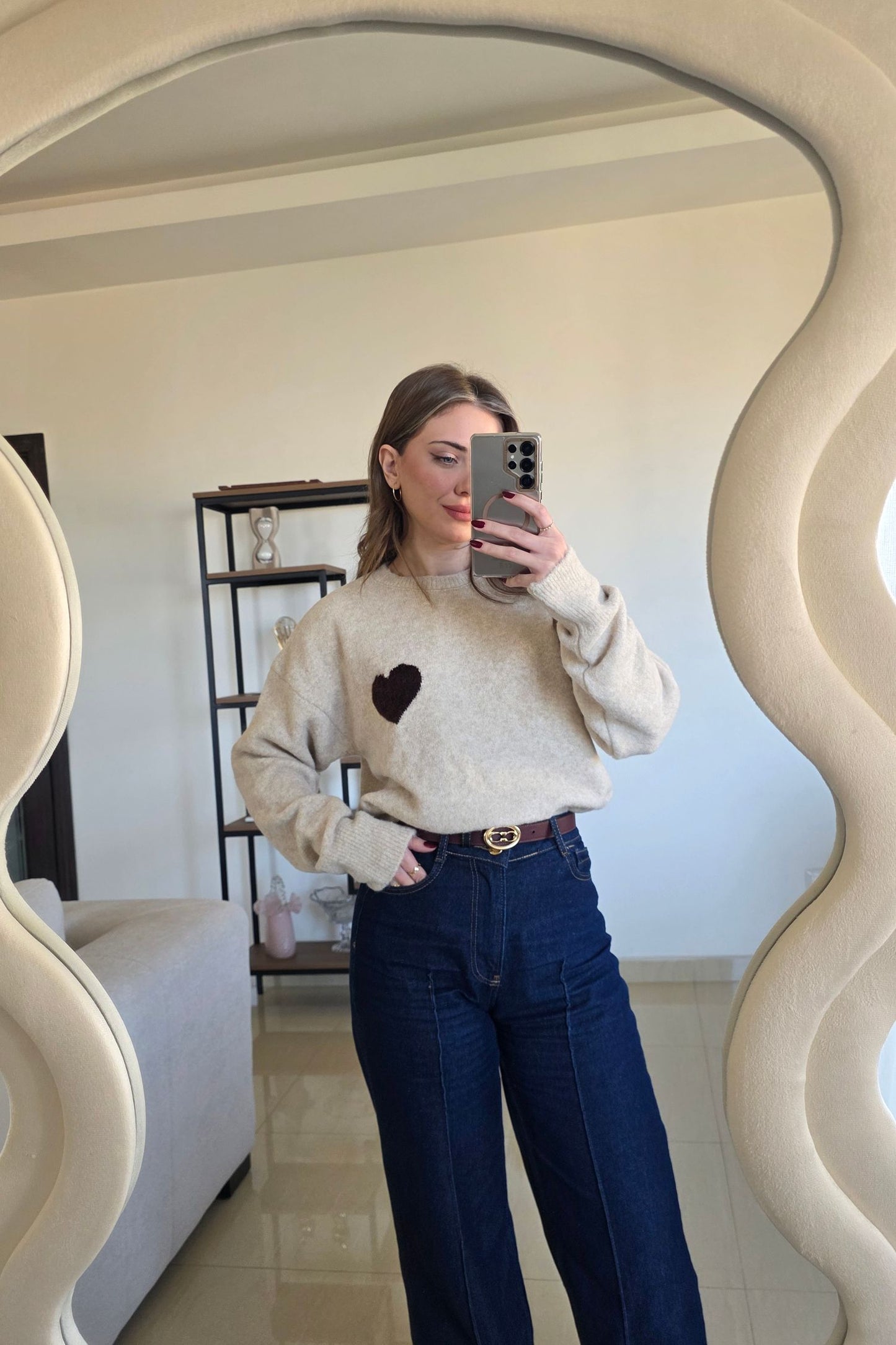 Amelie Heart Knit - Beige