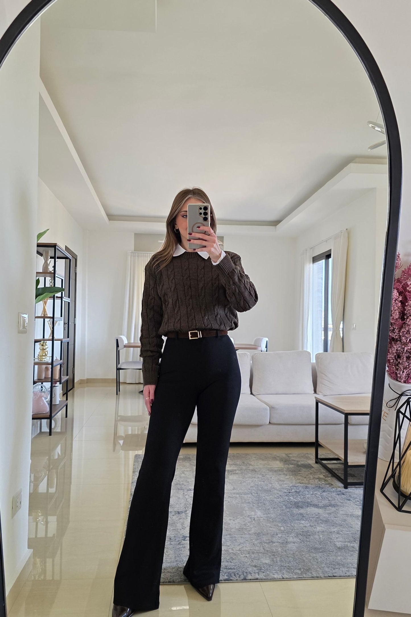 Talia Belted Flare Leggings – Black