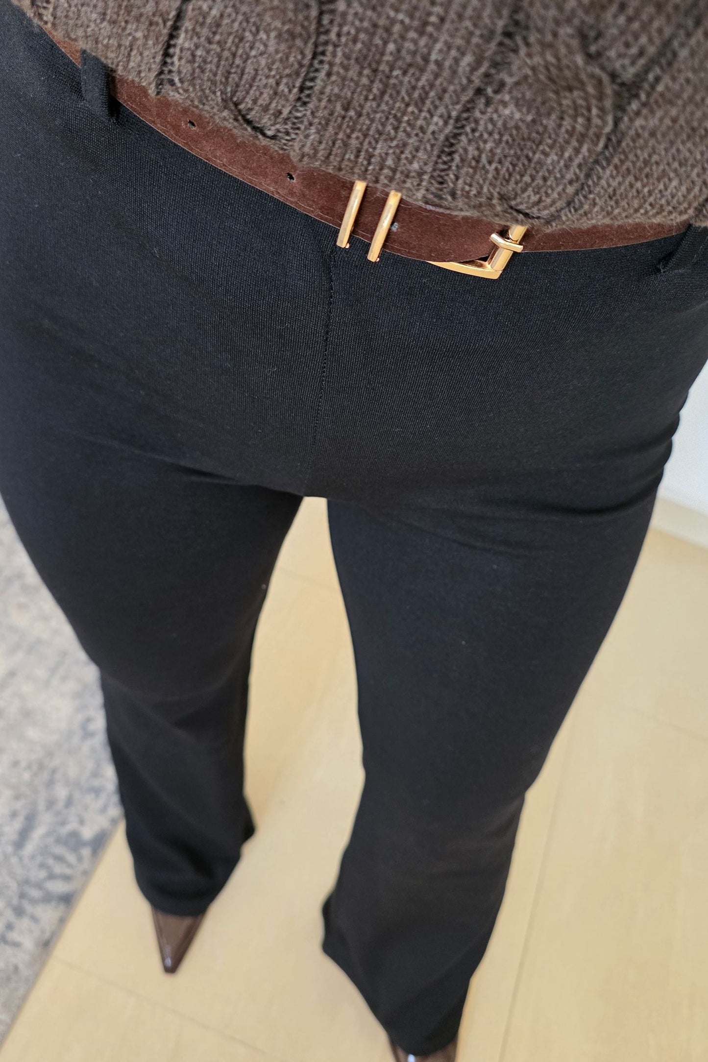 Talia Belted Flare Leggings – Black