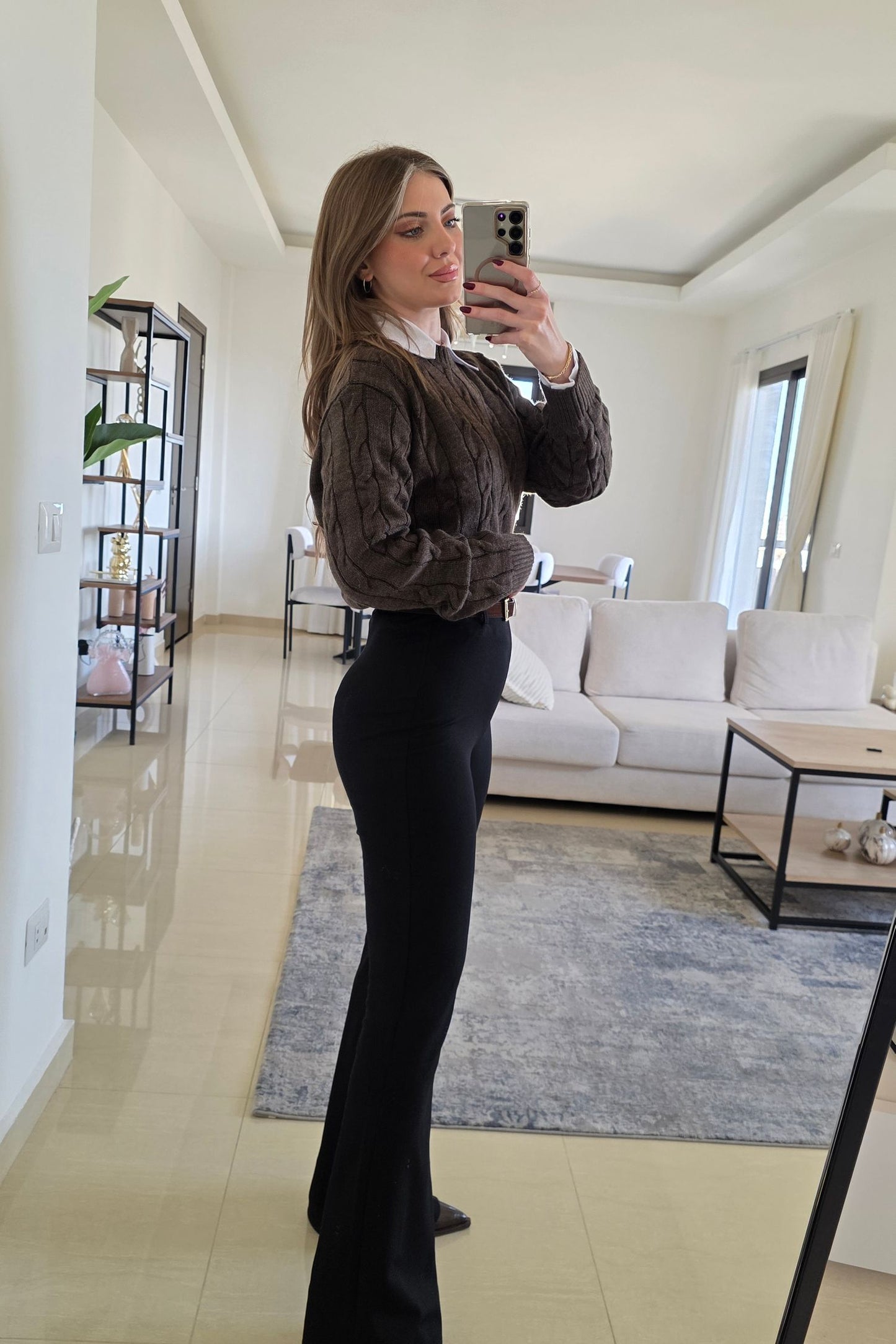 Talia Belted Flare Leggings – Black