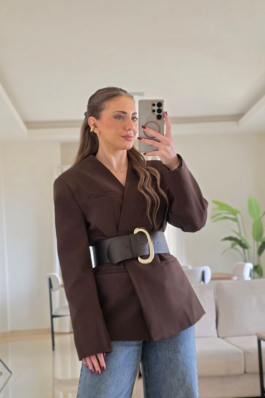Nina Belted Blazer – Chocolate Brown