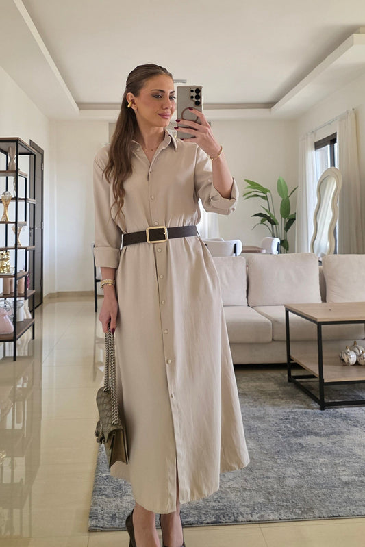 Elsy Midi Dress – Soft Beige