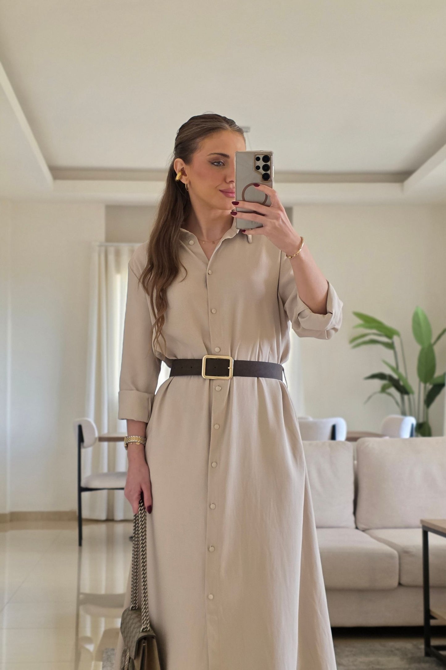 Elsy Midi Dress – Soft Beige