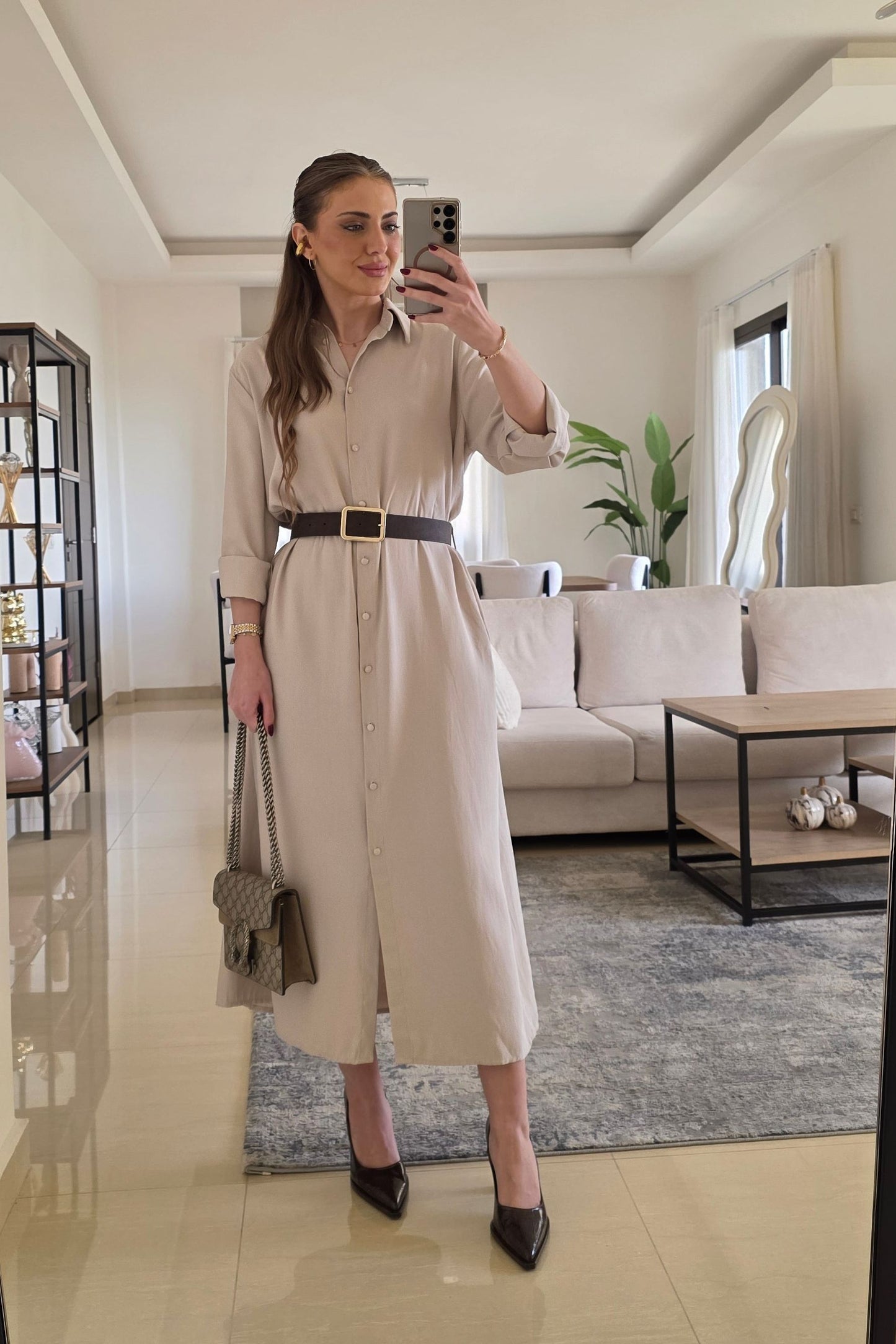 Elsy Midi Dress – Soft Beige