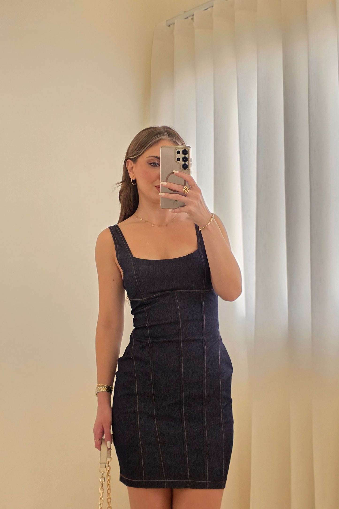 Vanya Denim Mini Dress – Dark Blue