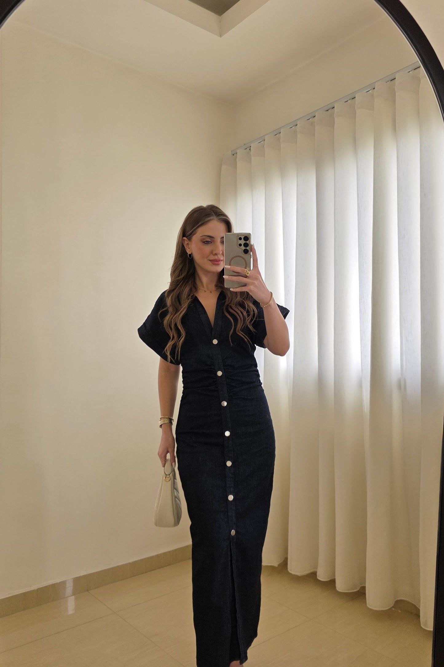 Nessa Denim Midi Dress – Dark Blue