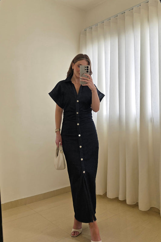 Nessa Denim Midi Dress – Dark Blue