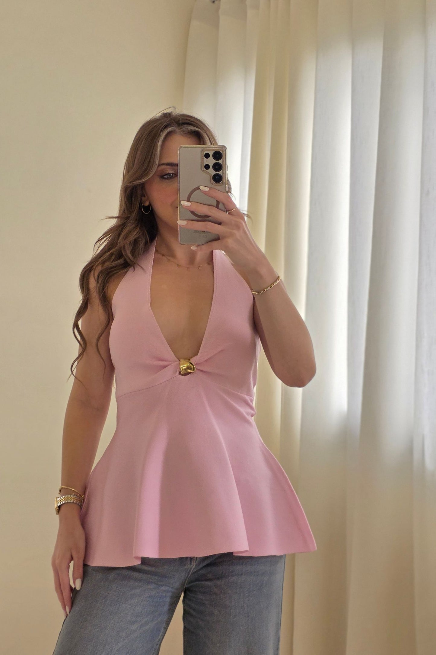 Amora Halter Top – Blush Pink