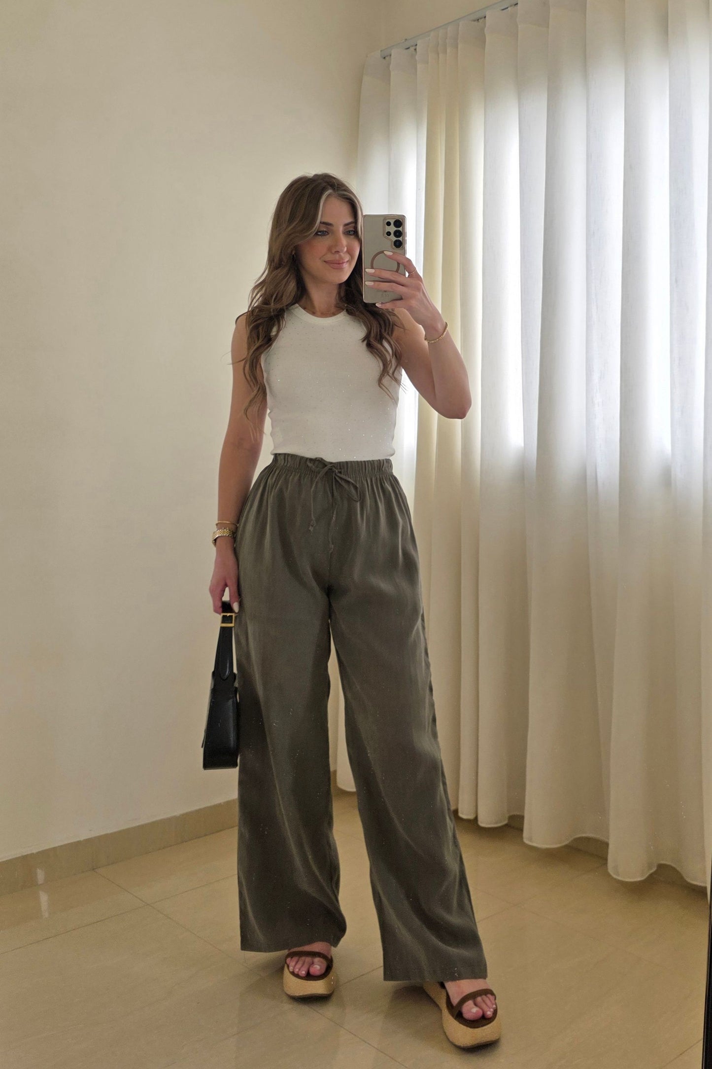 Krystel Wide Leg Pants – Olive Green