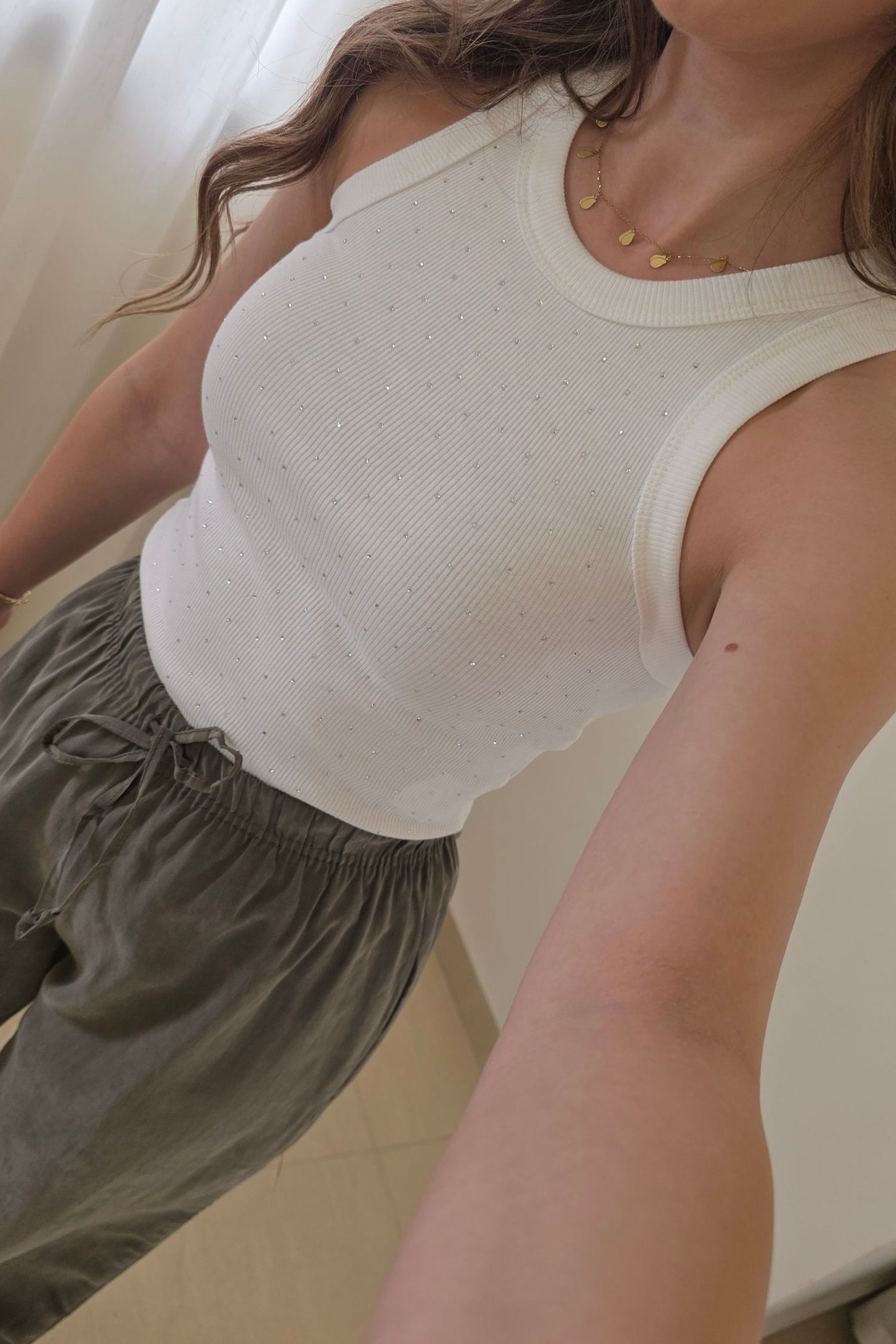 Luna Sparkle Tank Top – White