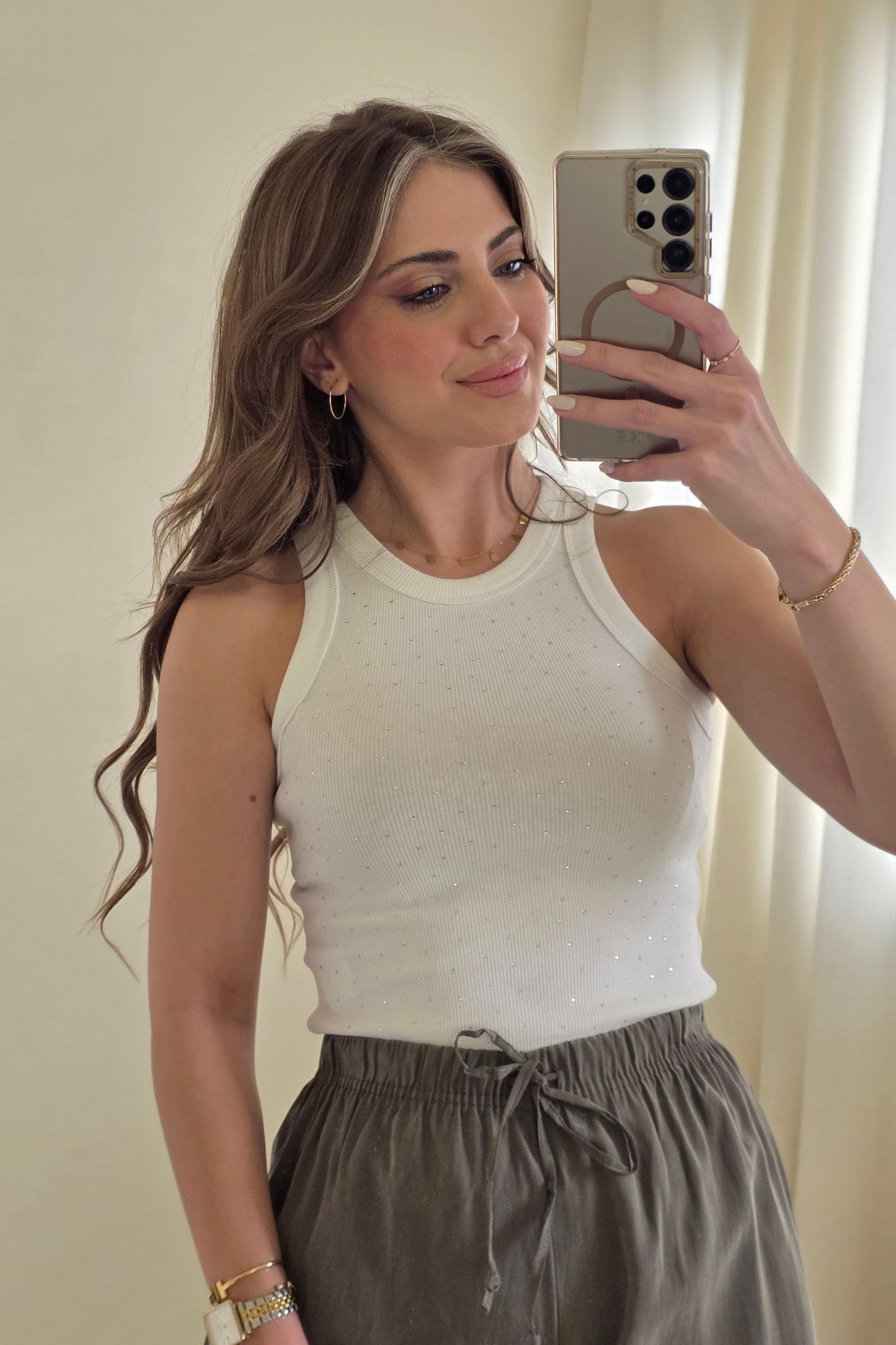 Luna Sparkle Tank Top – White