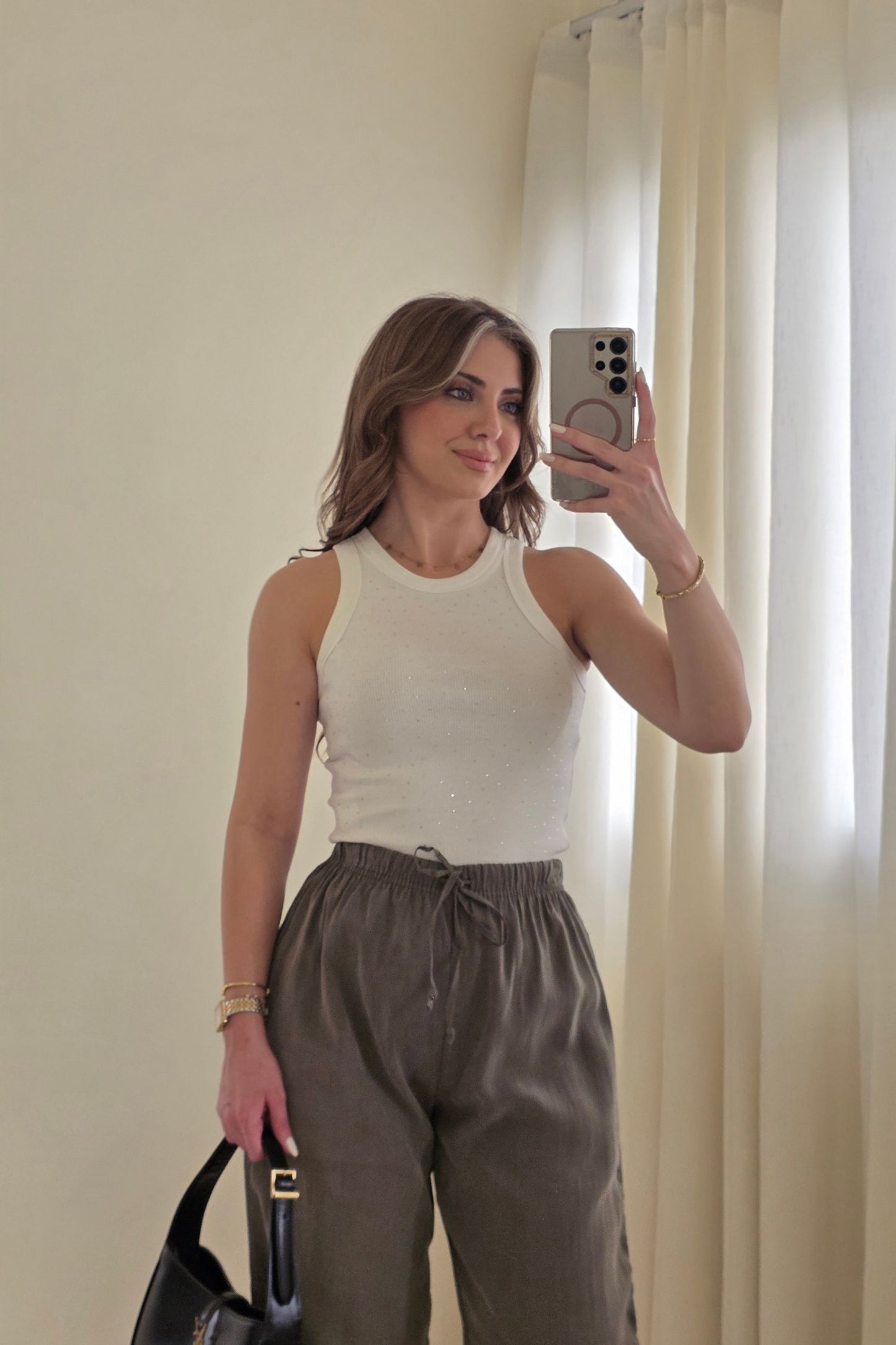 Luna Sparkle Tank Top – White