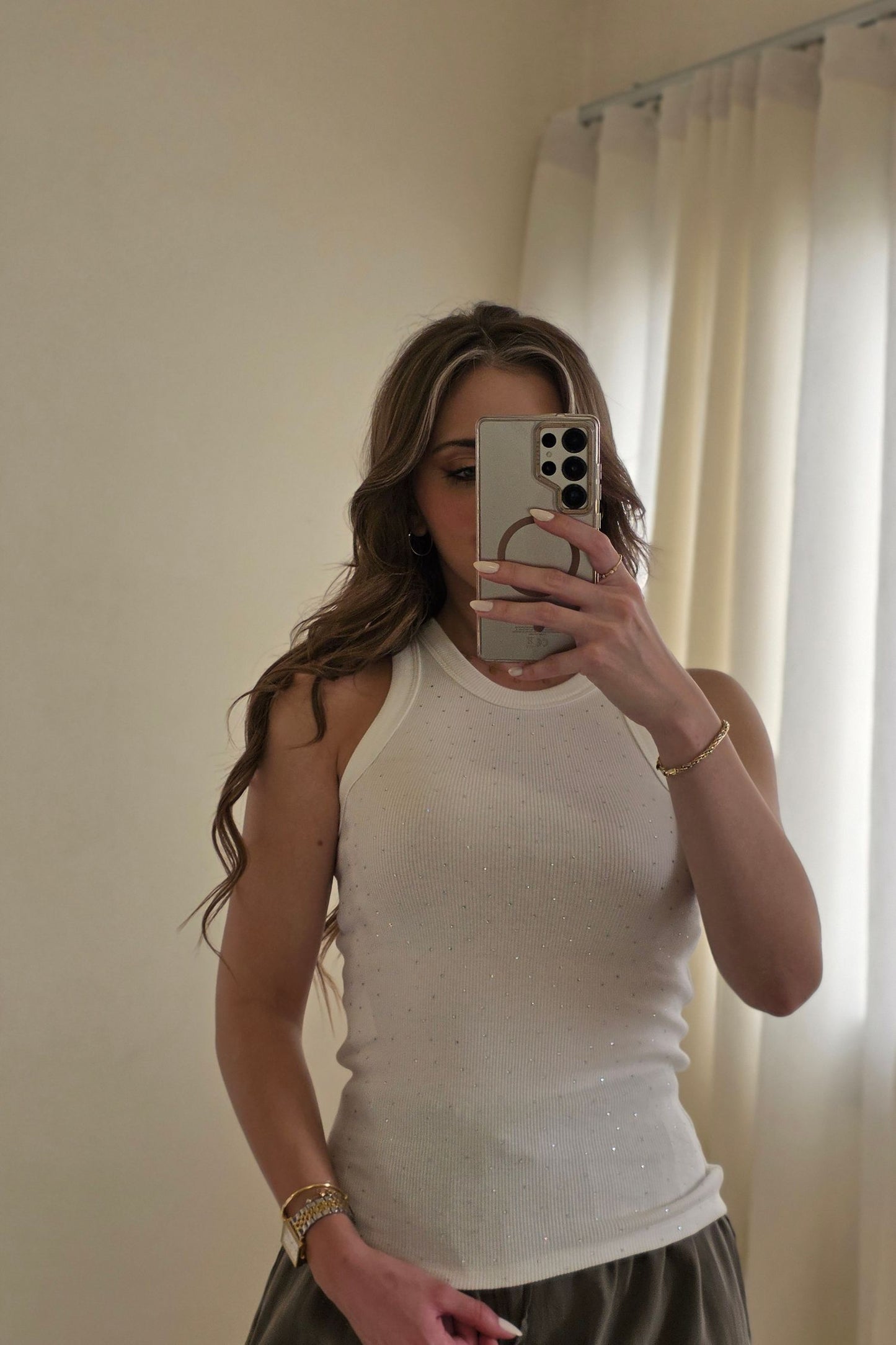 Luna Sparkle Tank Top – White