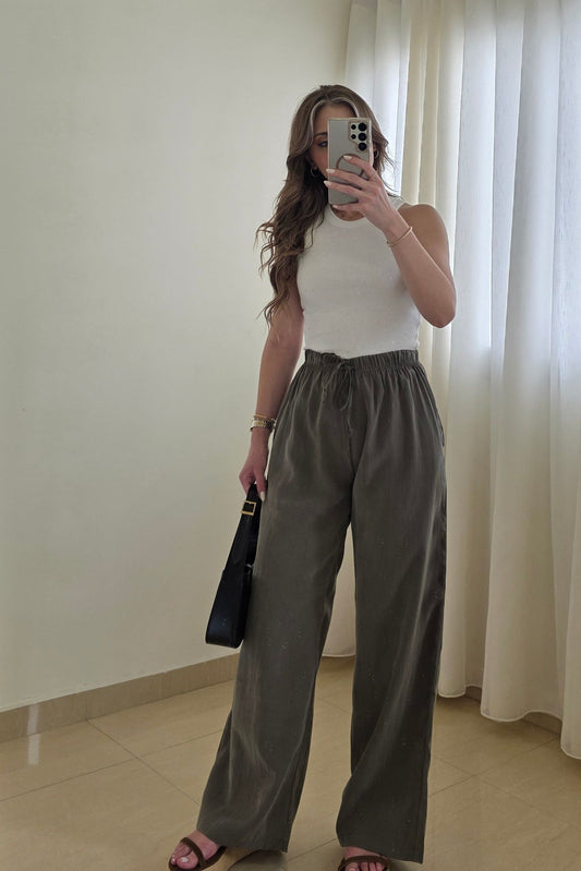 Krystel Wide Leg Pants – Olive Green