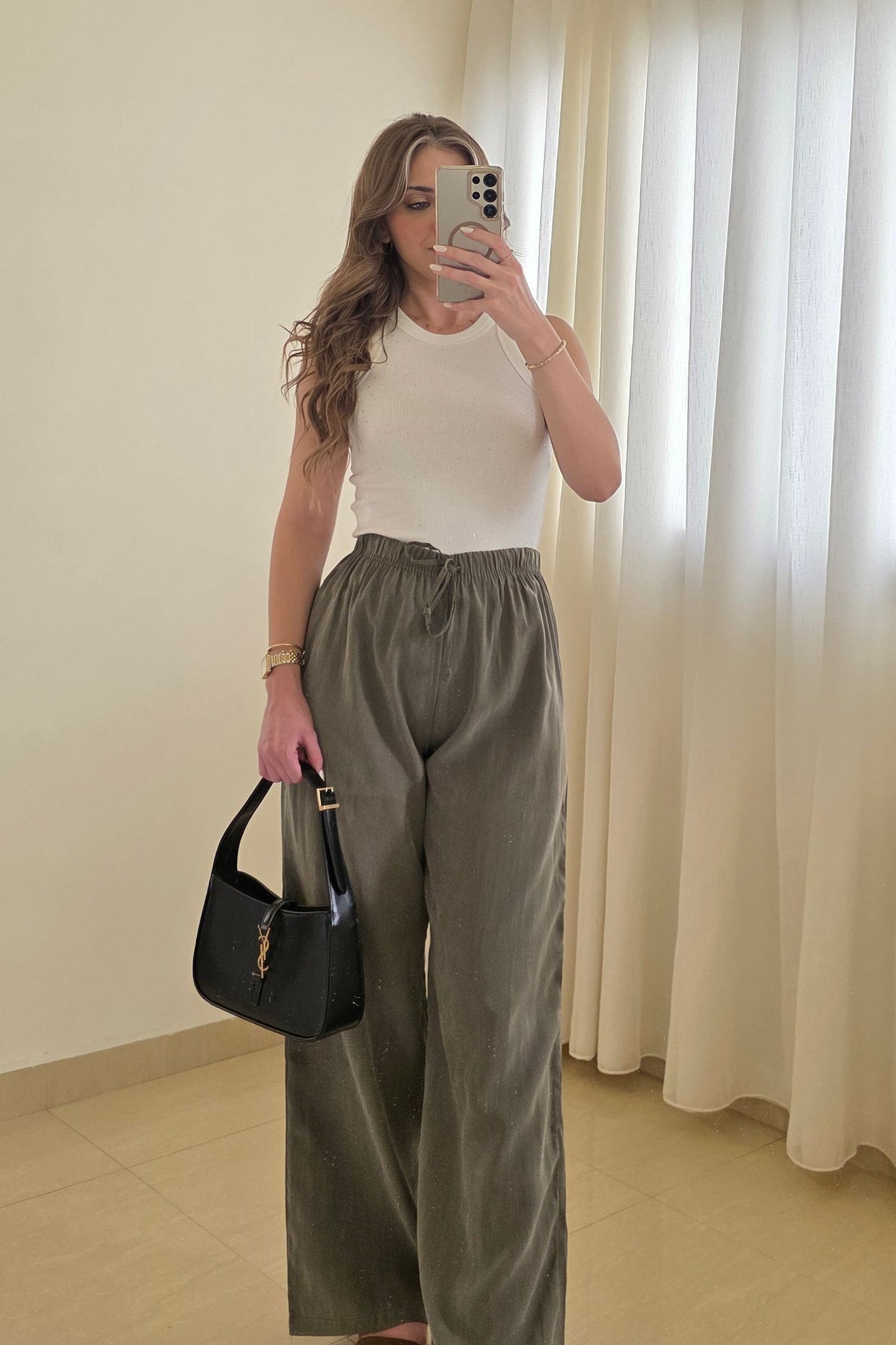 Krystel Wide Leg Pants – Olive Green