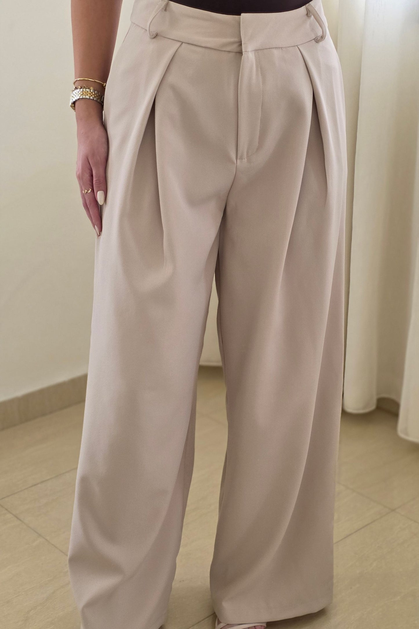 Elina Wide Leg Pants – Beige