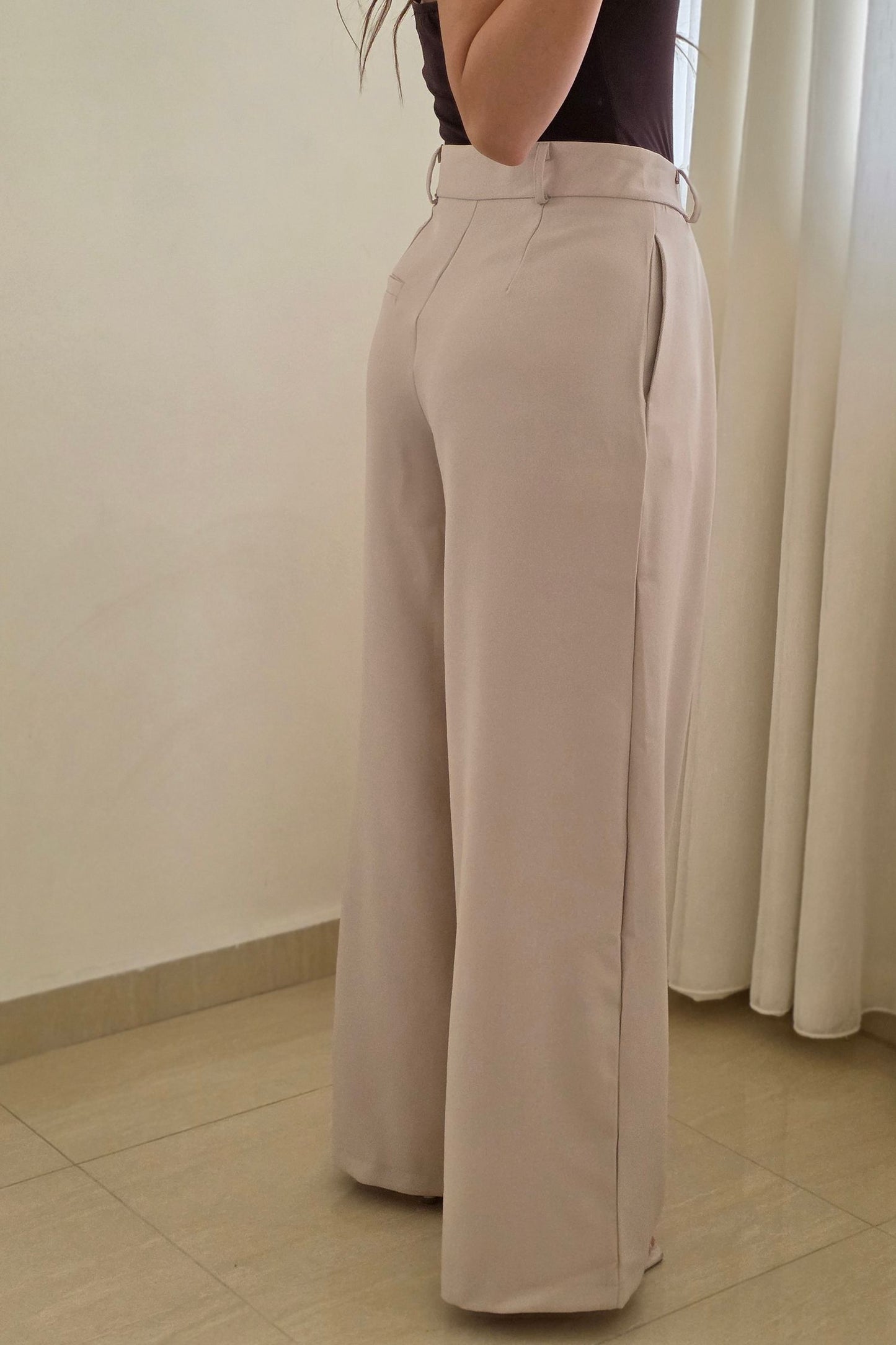Elina Wide Leg Pants – Beige
