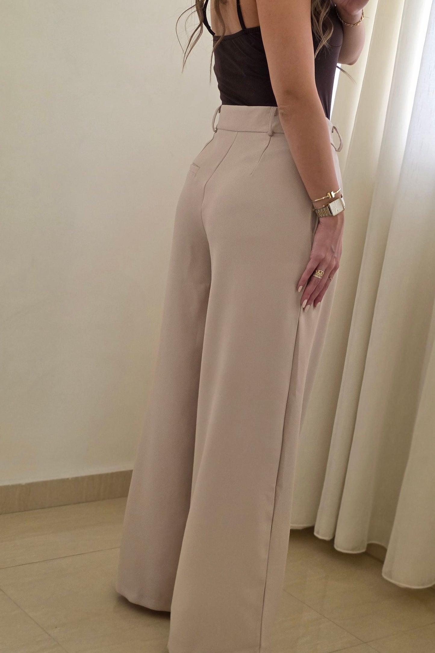 Elina Wide Leg Pants – Beige