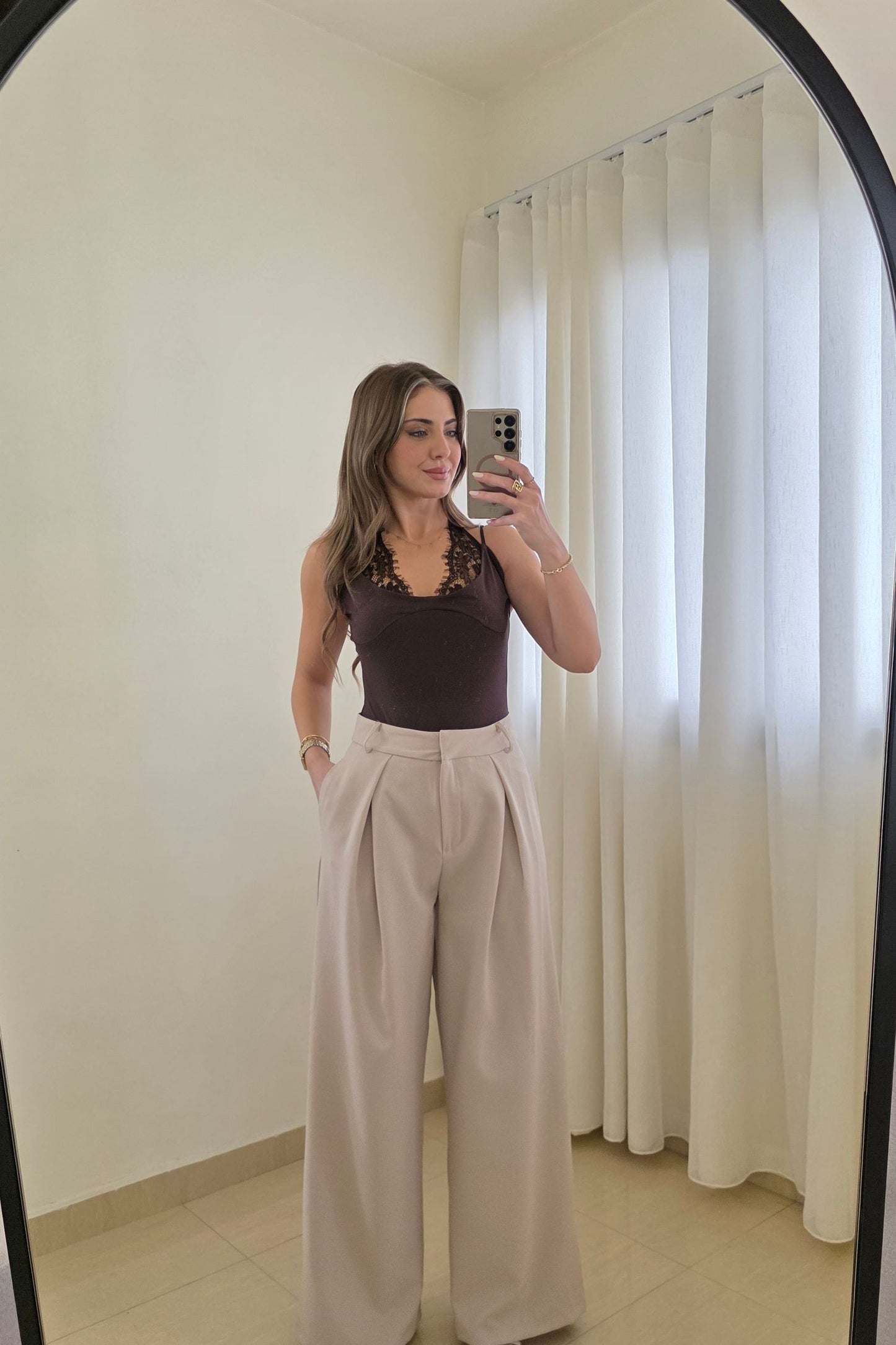 Elina Wide Leg Pants – Beige