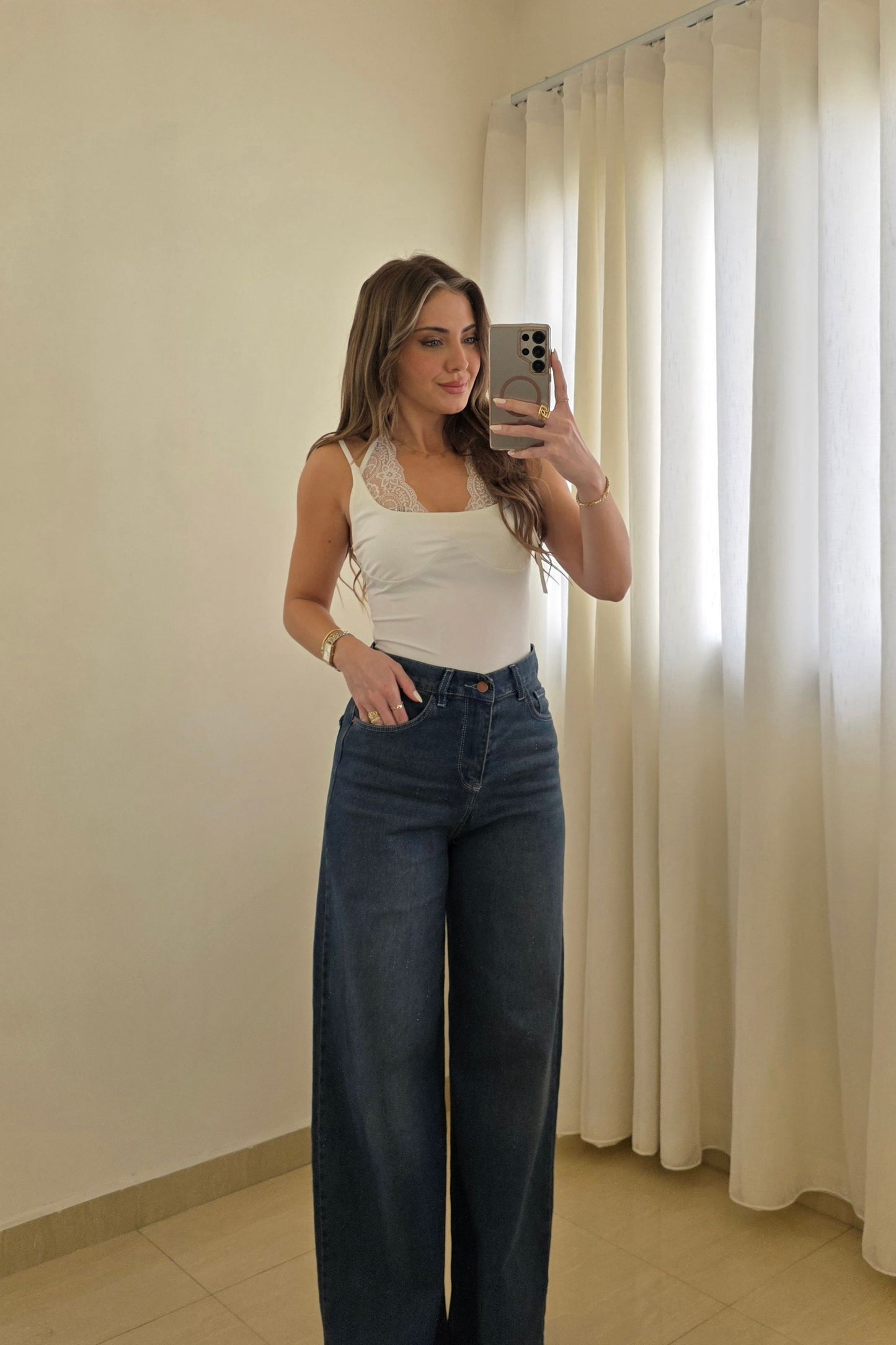 Zeina Wide Leg Jeans – Dark Blue
