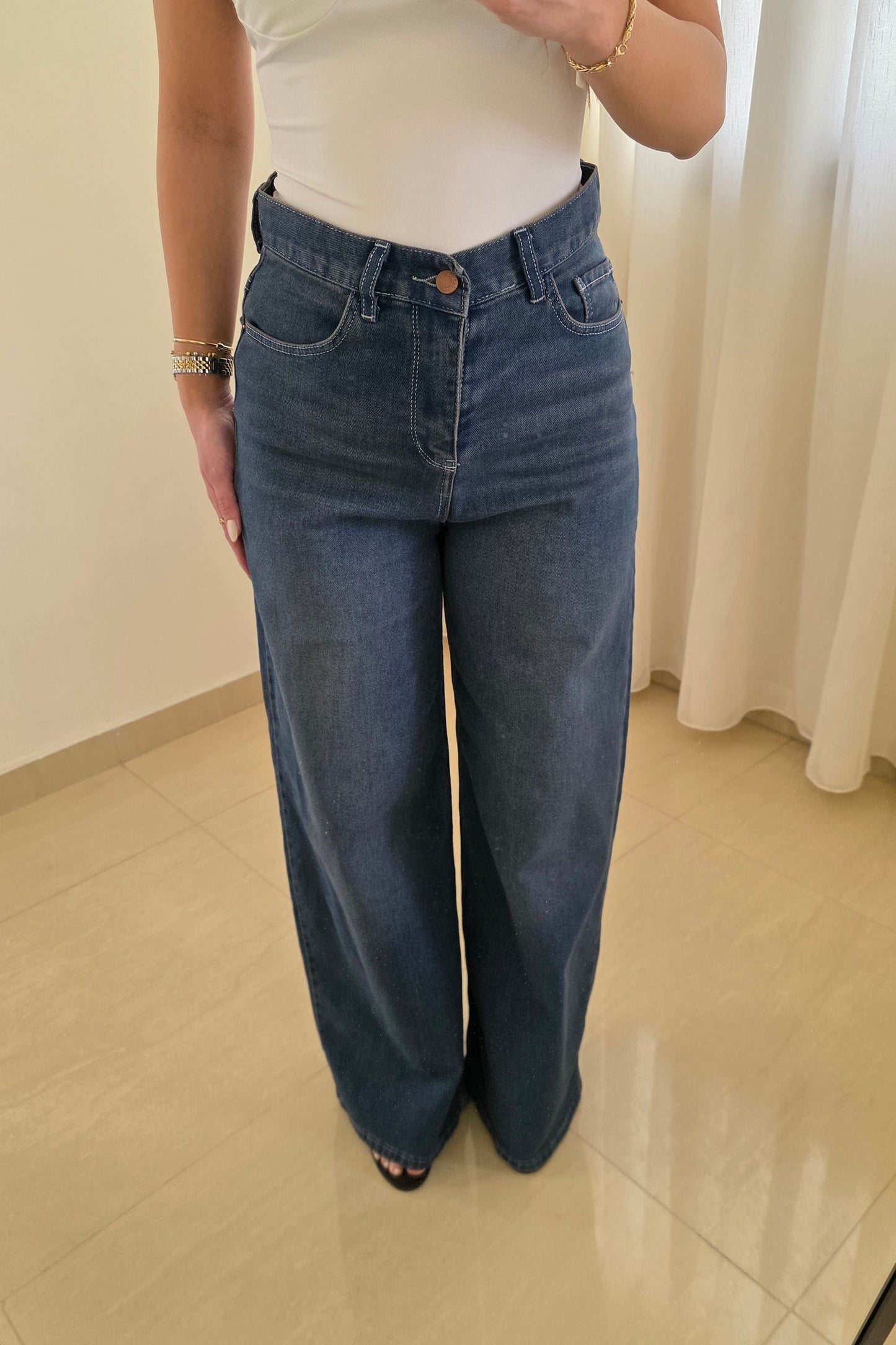 Zeina Wide Leg Jeans – Dark Blue