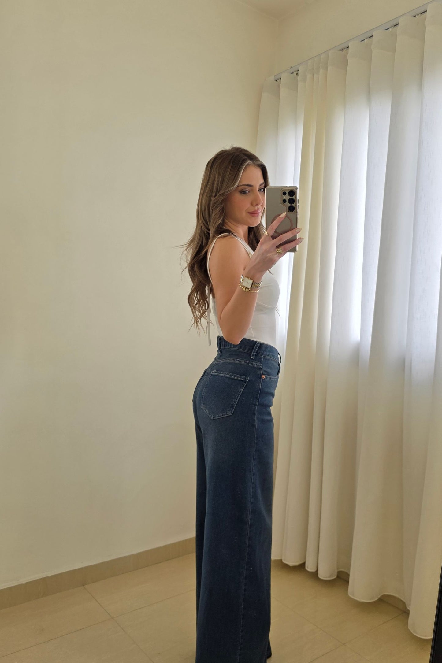 Zeina Wide Leg Jeans – Dark Blue
