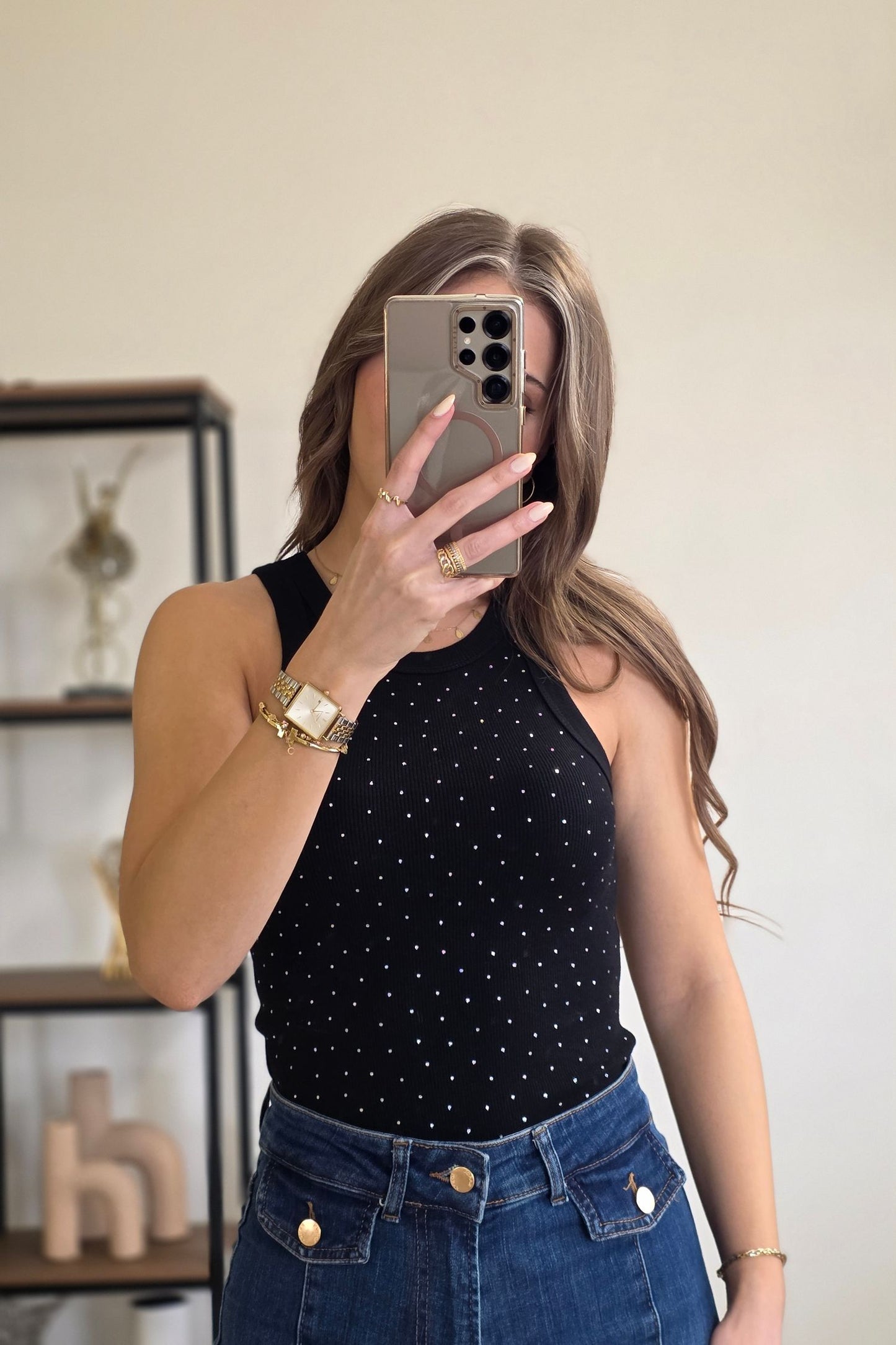 Luna Sparkle Tank Top – Black