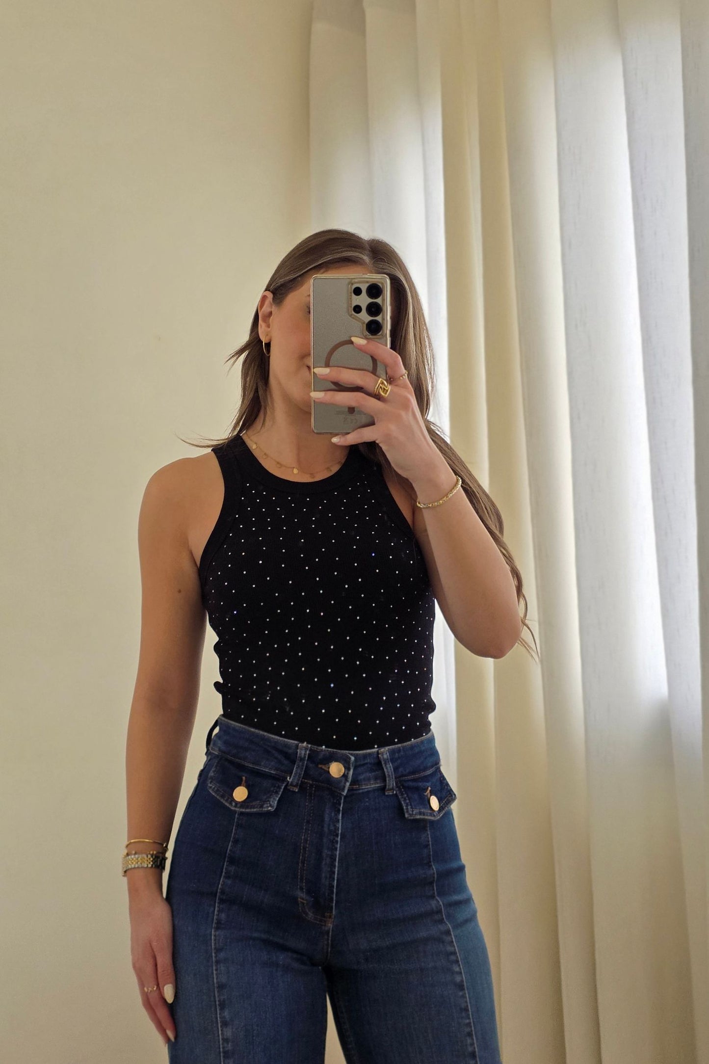 Luna Sparkle Tank Top – Black