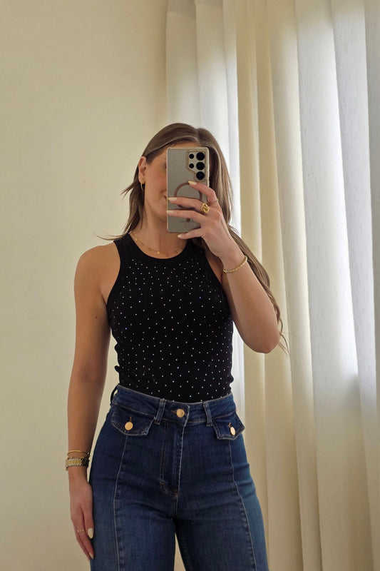 Luna Sparkle Tank Top – Black