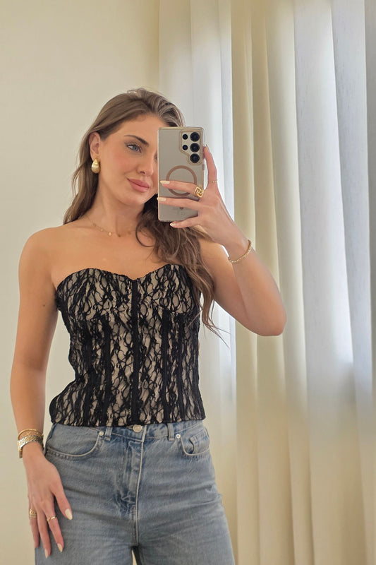 Calista Lace Corset Top – Black and White