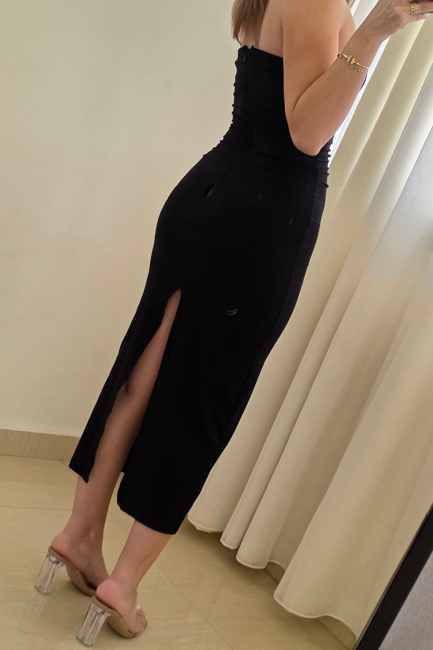 Kaia Strapless Midi Dress – Black