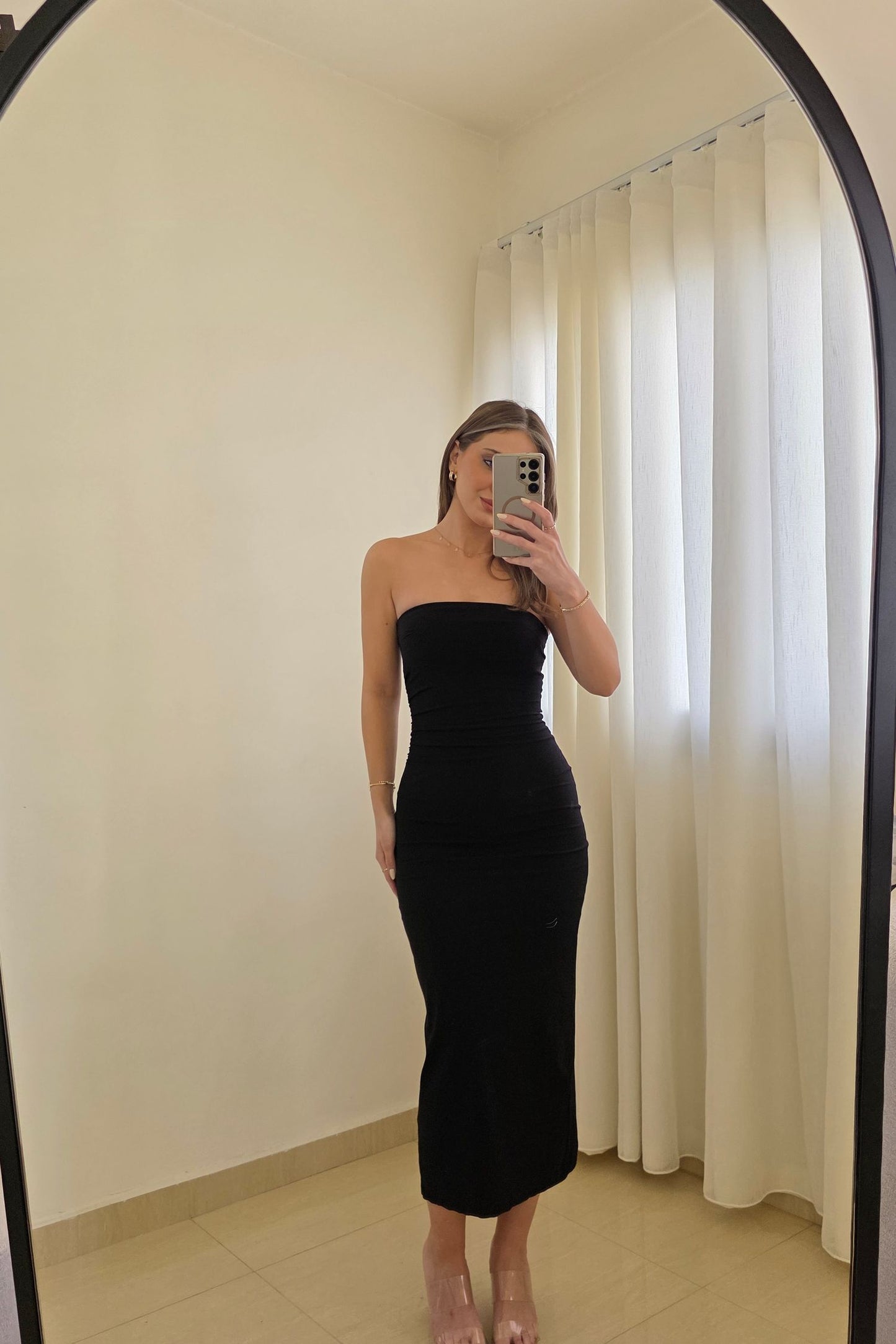 Kaia Strapless Midi Dress – Black