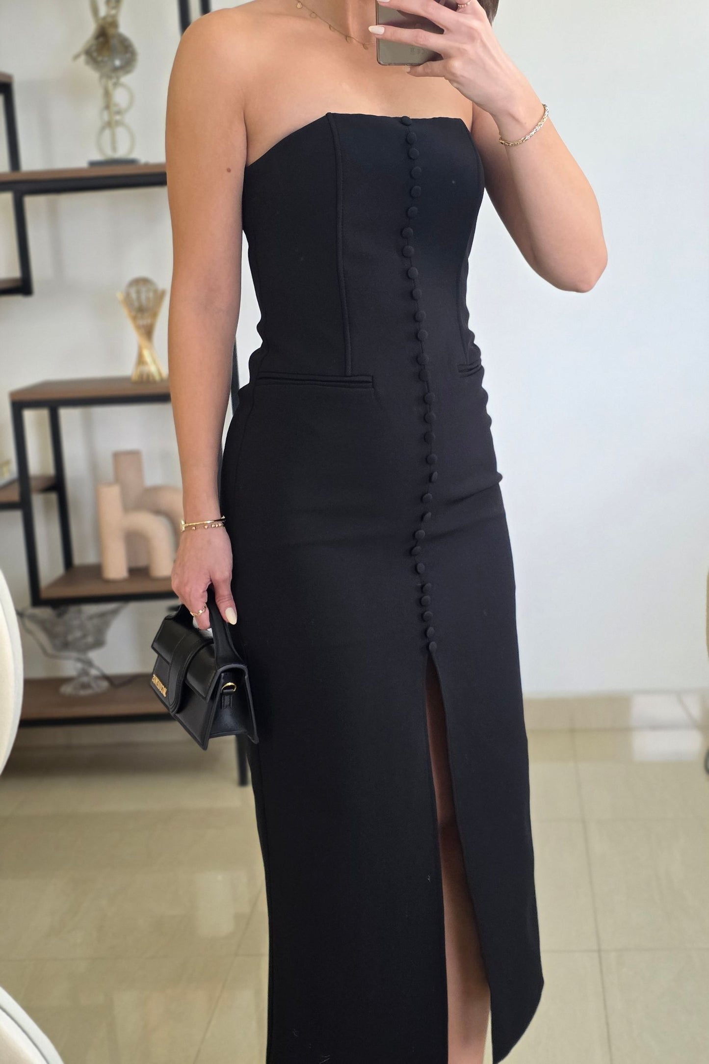 Amy Strapless Midi Dress – Black