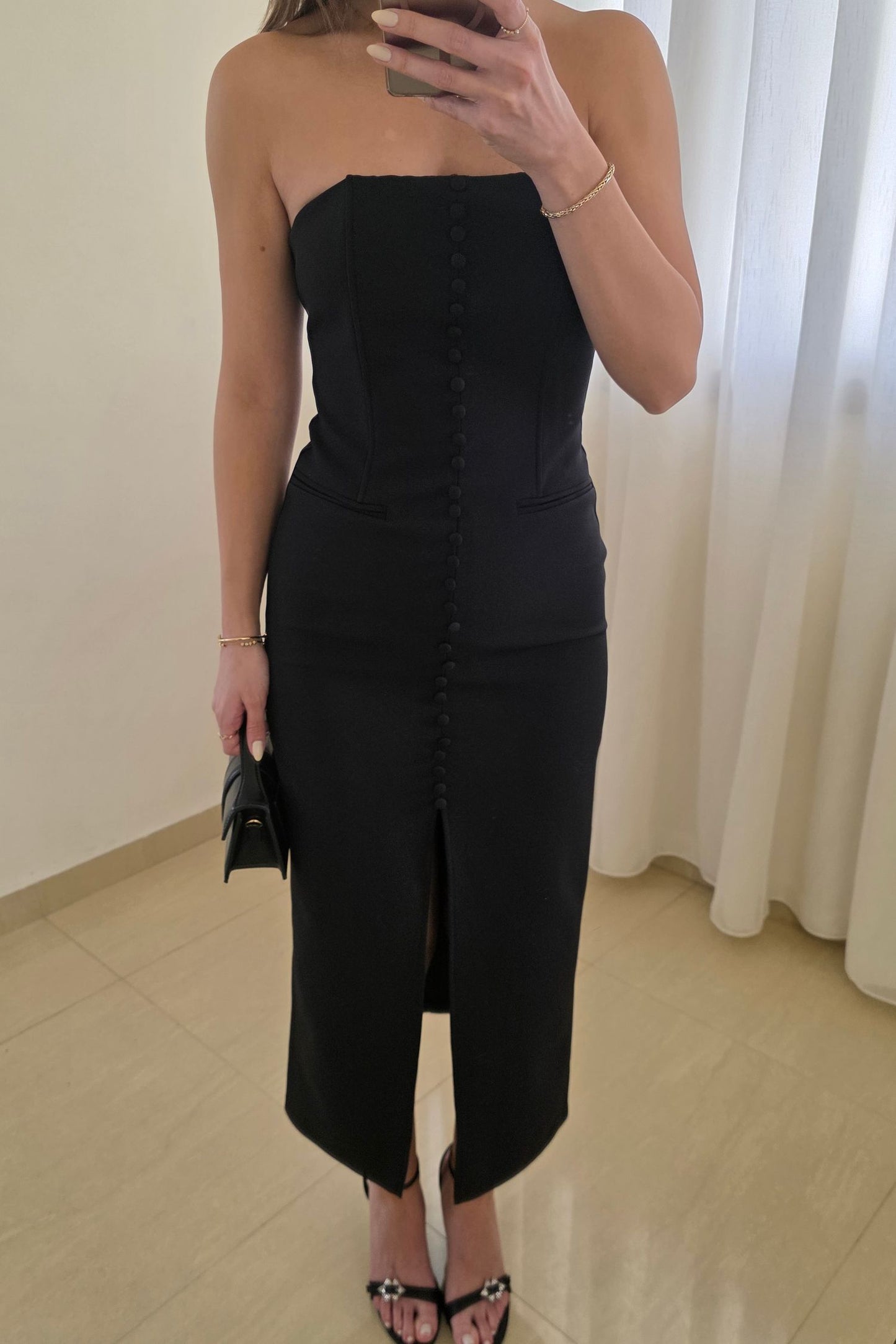 Amy Strapless Midi Dress – Black