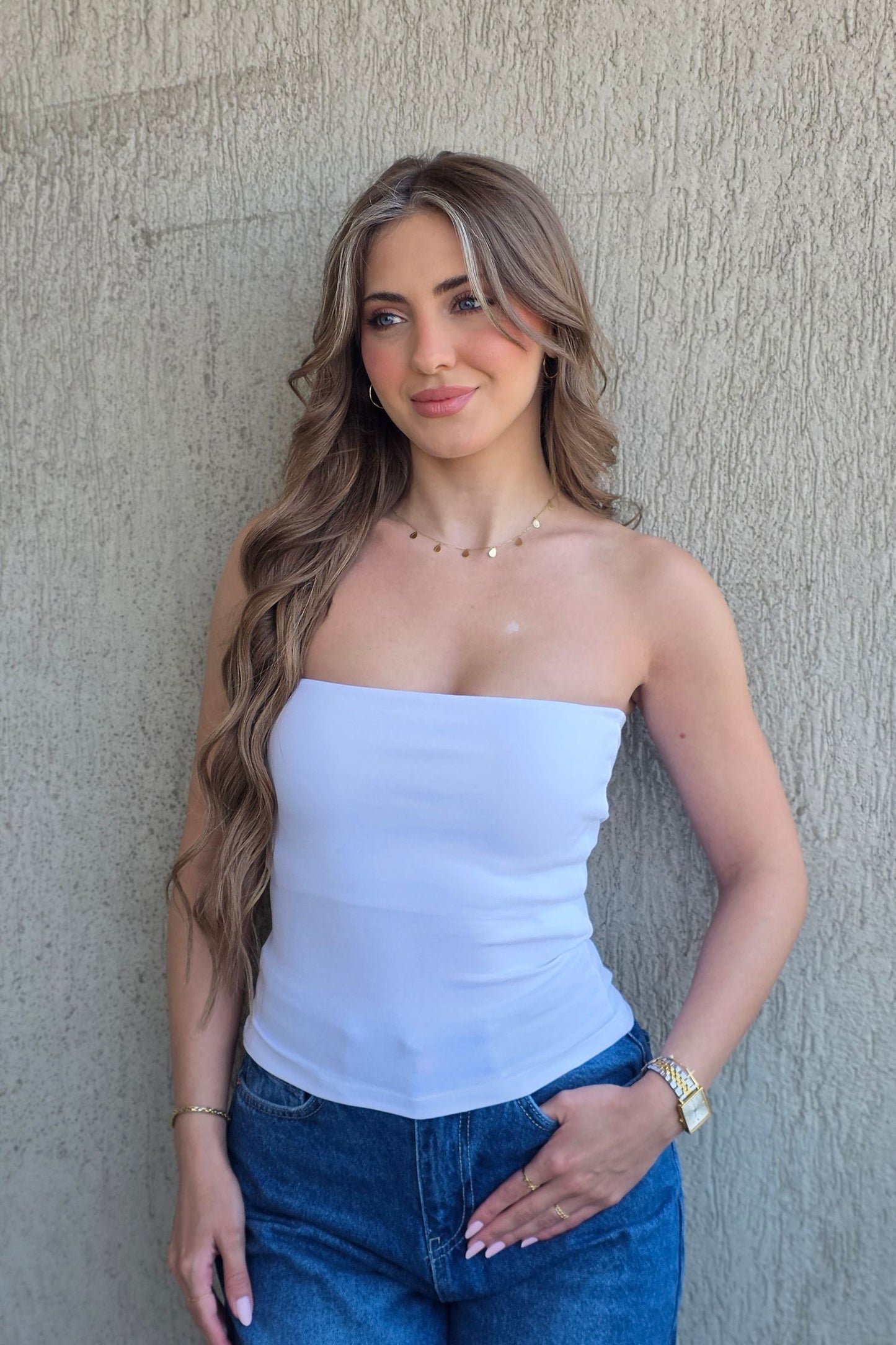 Gaelle Strapless Top – White