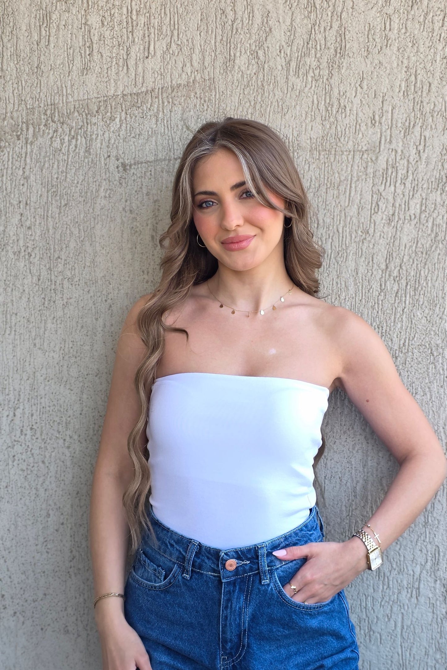 Gaelle Strapless Top – White