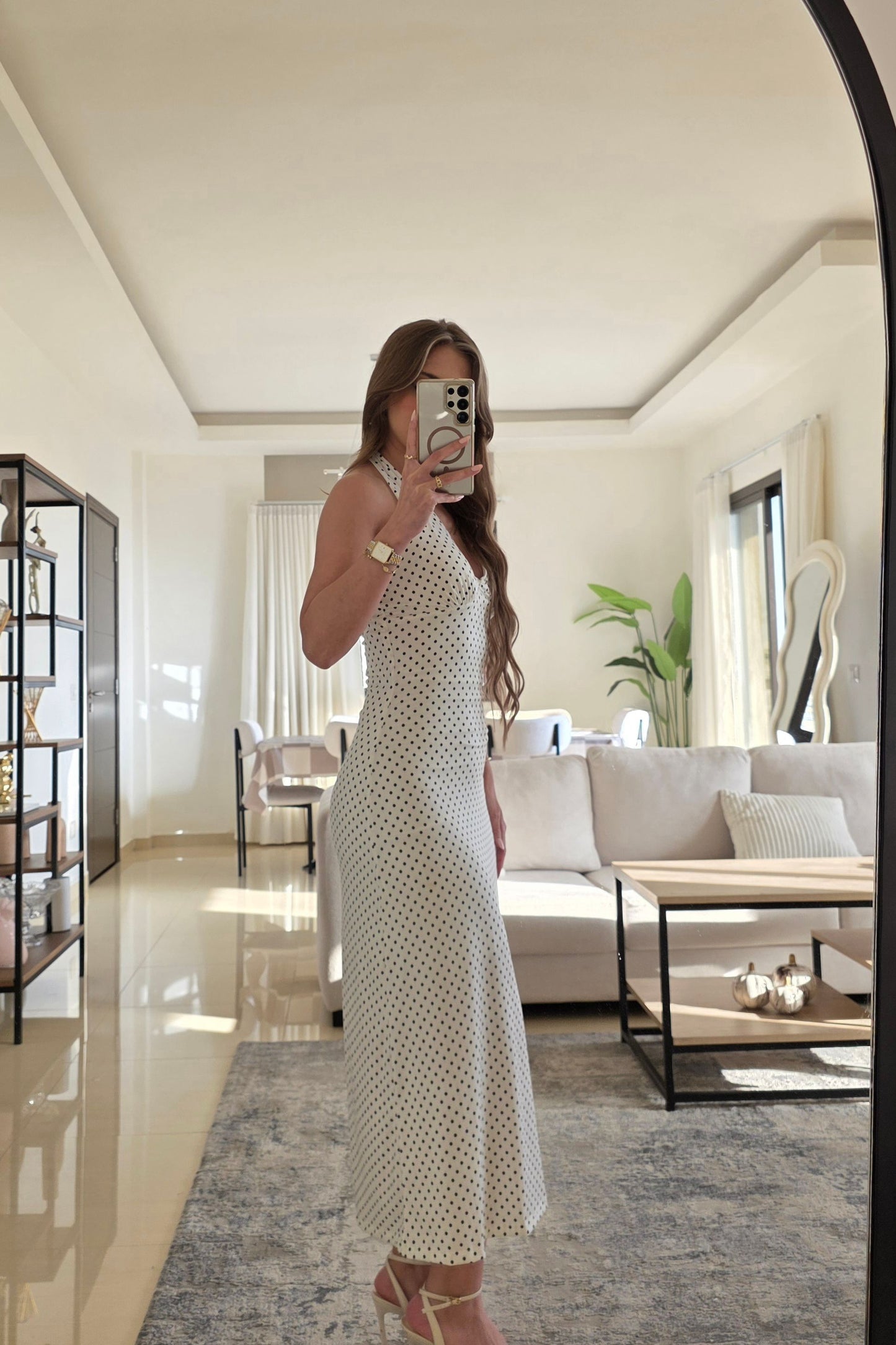 Selene Polka Dot Dress – White