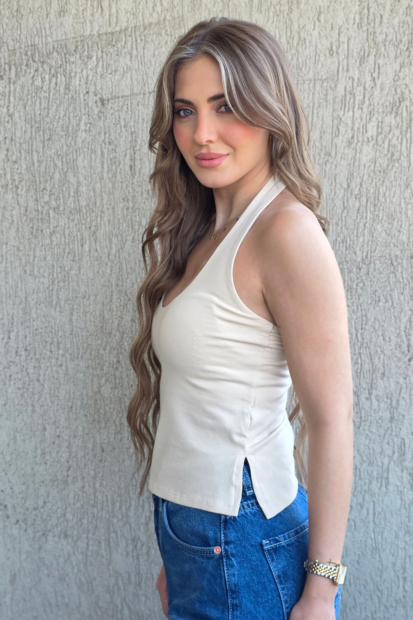 Rosalie Halter Top - Beige