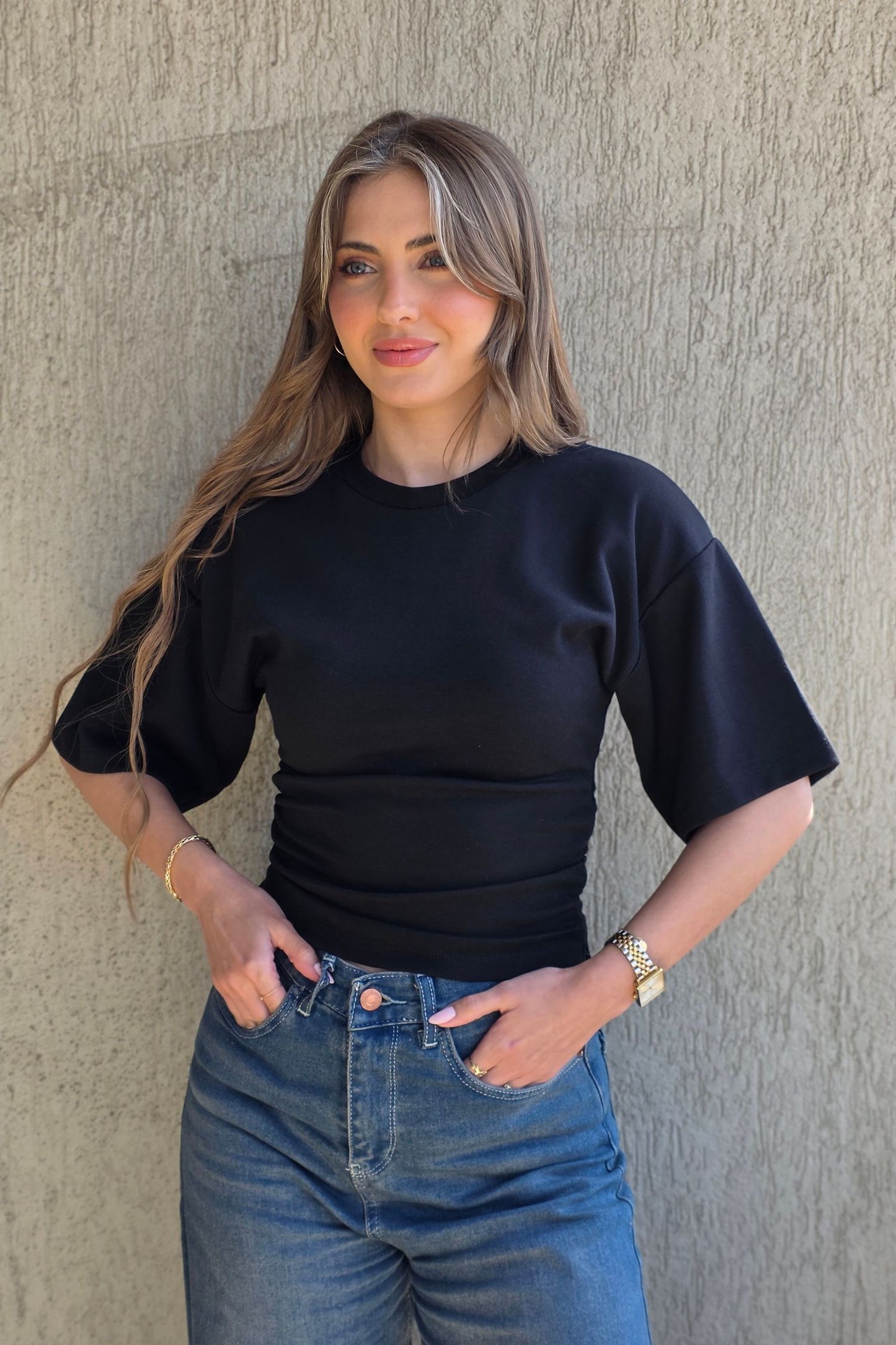 Elowen Sculpt Top – Black