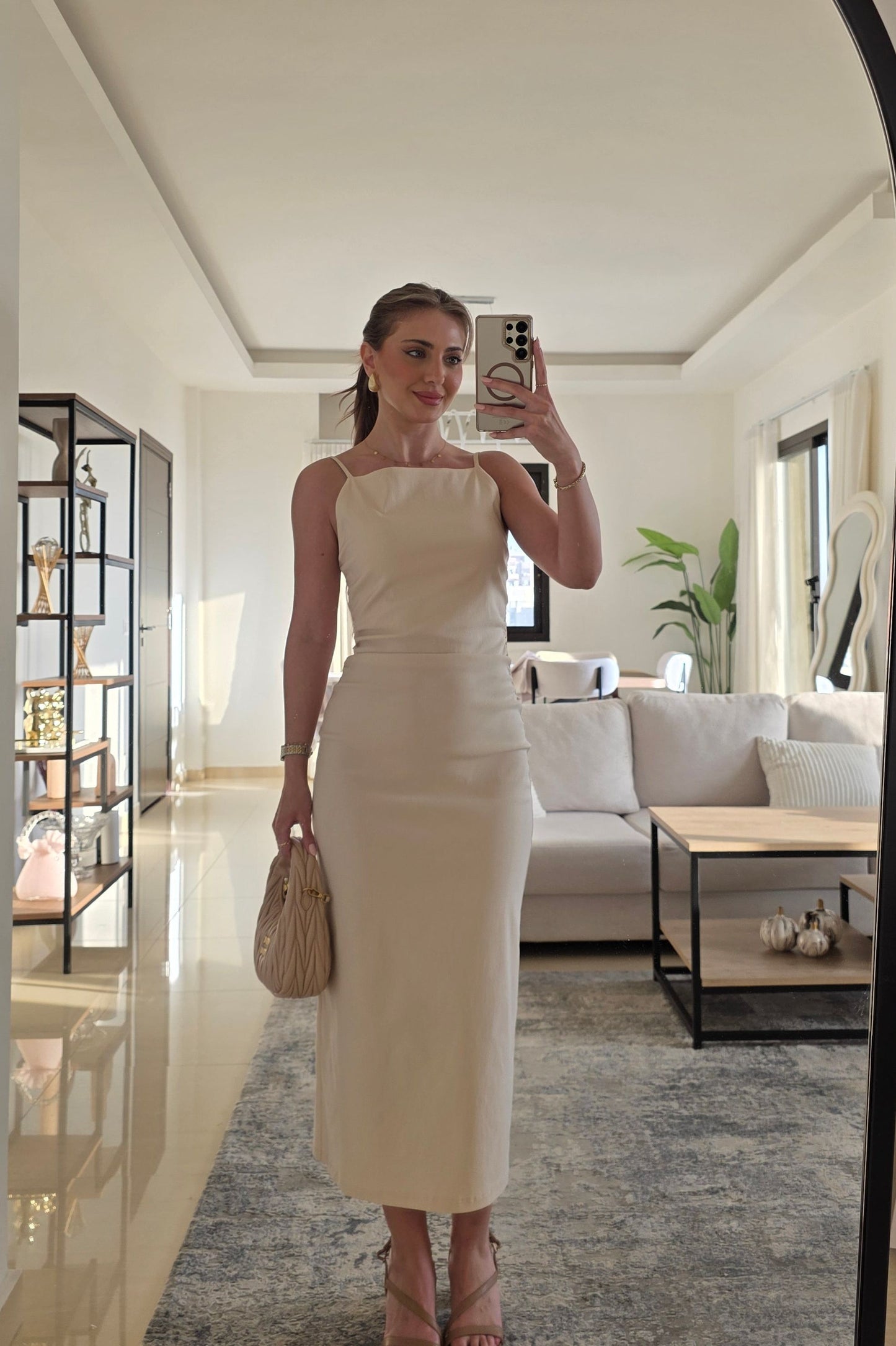 Emma Midi Dress – Beige