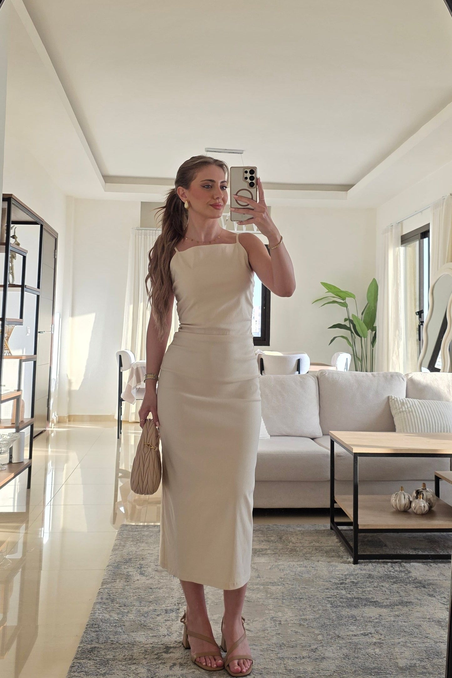 Emma Midi Dress – Beige