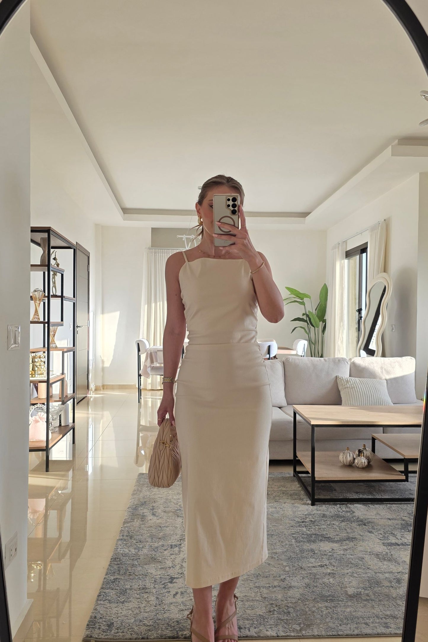 Emma Midi Dress – Beige