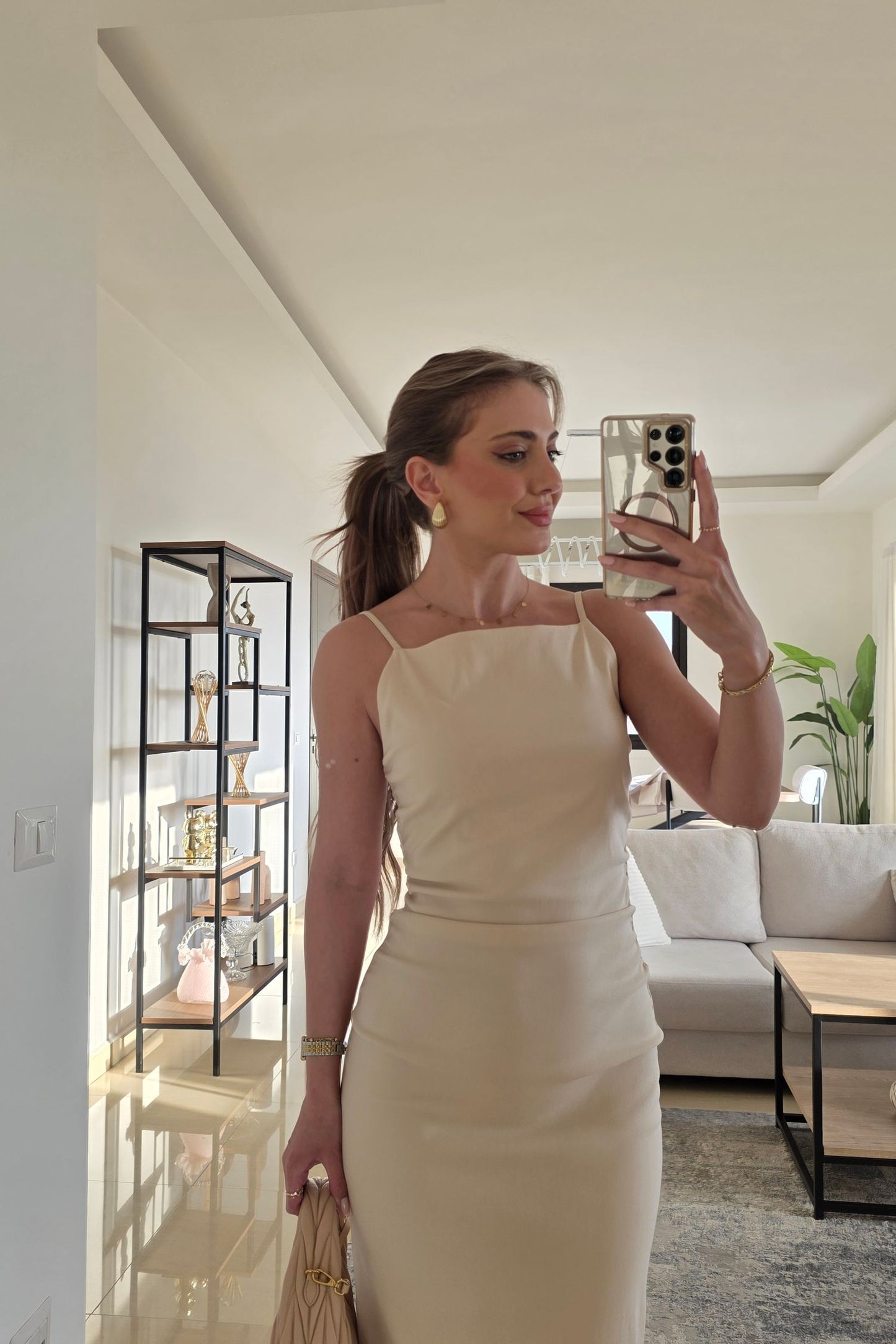 Emma Midi Dress – Beige