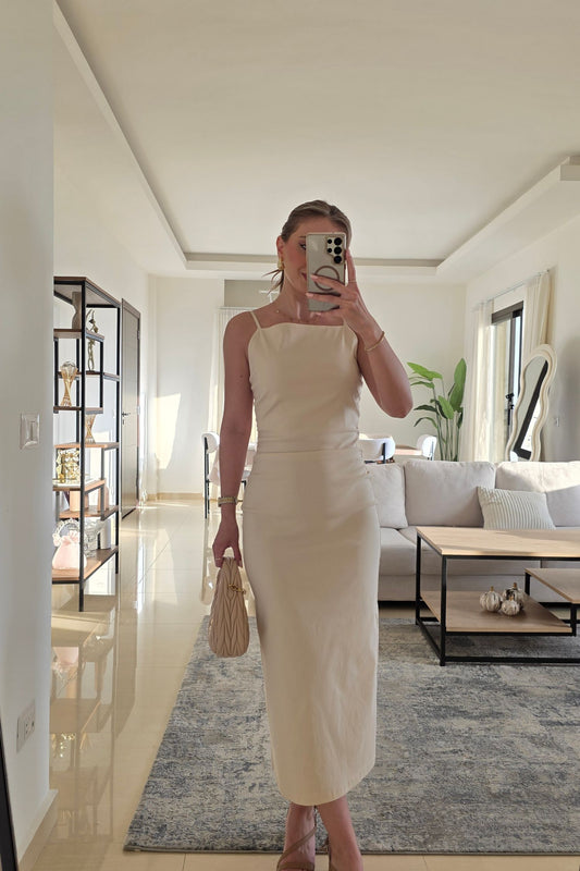 Emma Midi Dress – Beige
