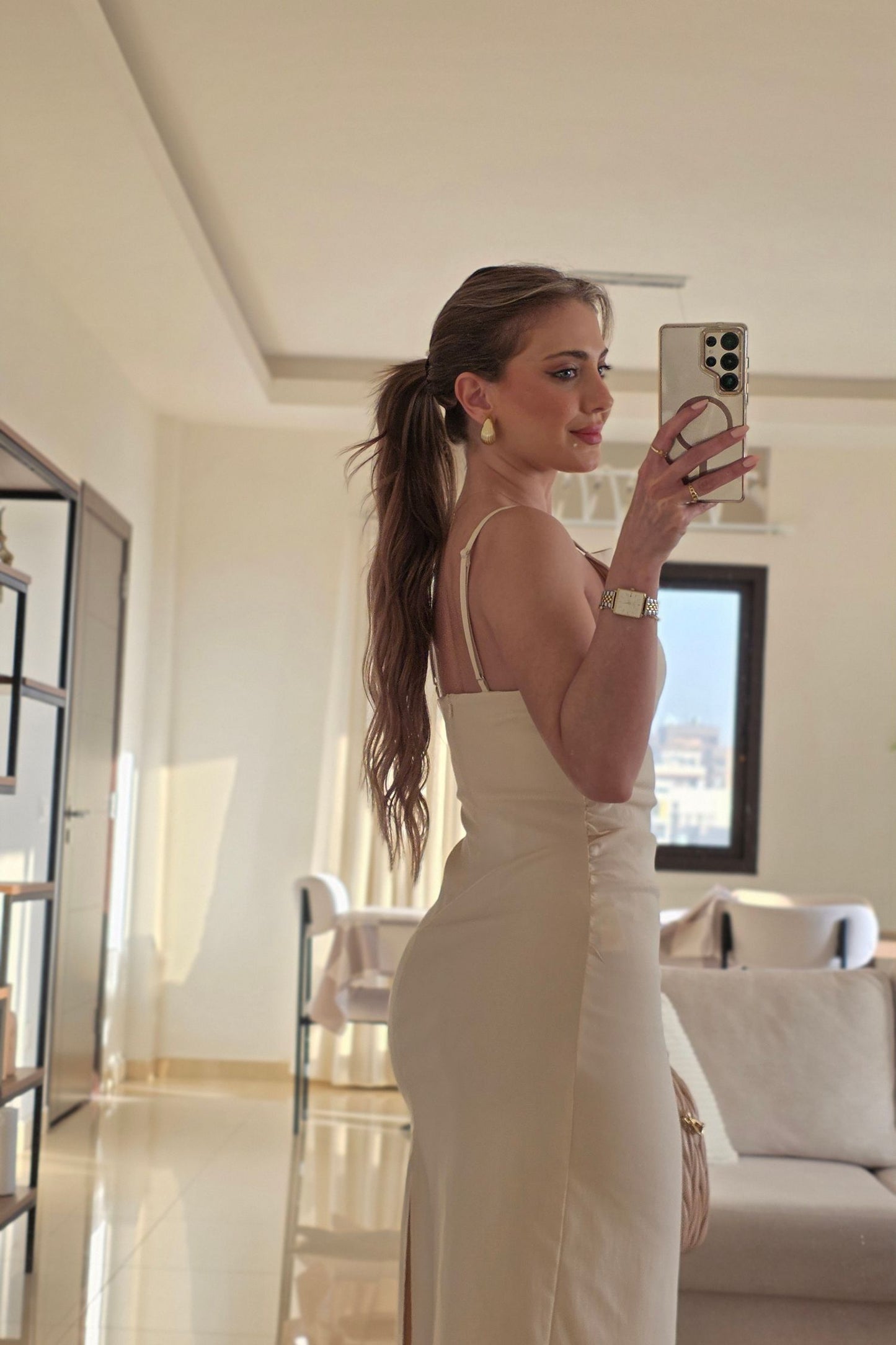 Emma Midi Dress – Beige
