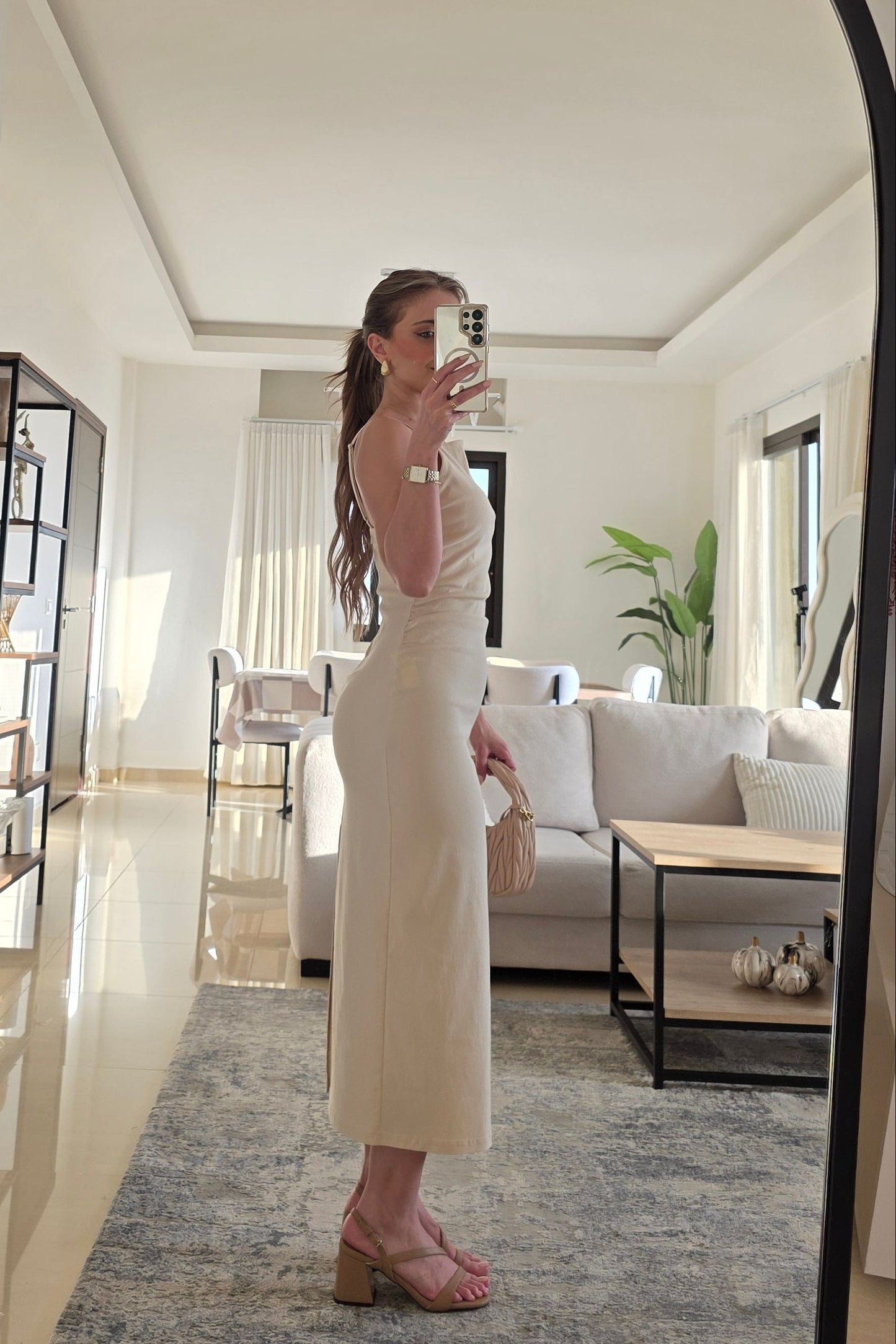 Emma Midi Dress – Beige