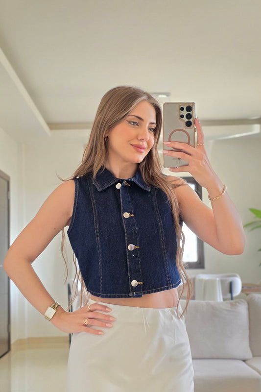 Hailey Cropped Denim Vest